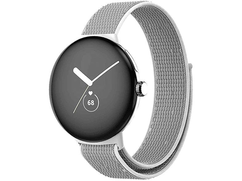 WIGENTO Kunststoff / Nylon Design Band, Ersatzarmband, Google, Pixel Watch 1 + 2, Grau/Weiß