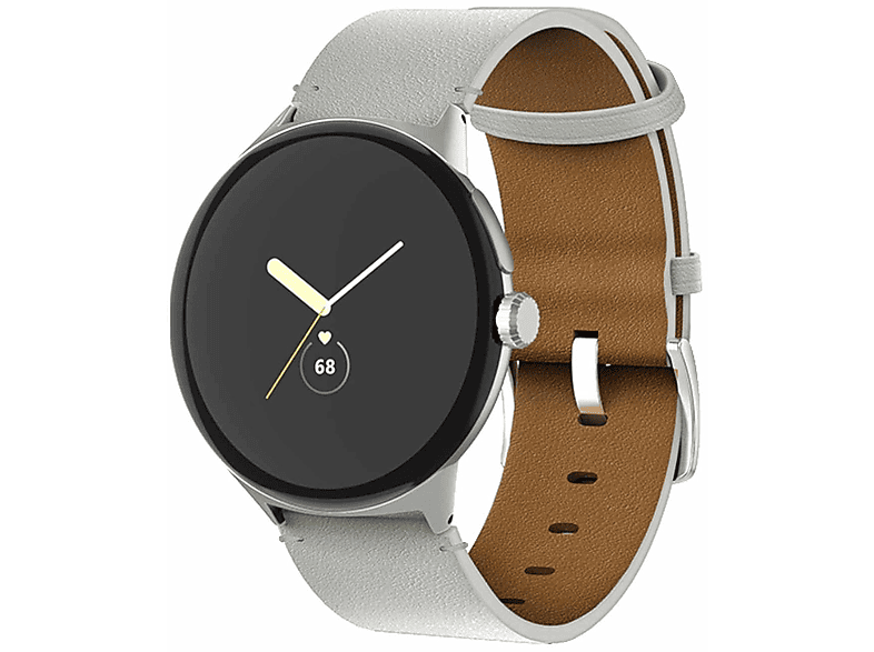 WIGENTO Echt Leder Design Band, Ersatzarmband, Google, Pixel Watch 1 + 2, Weiß