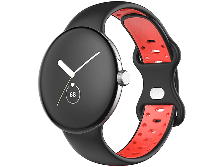 Google, Größe + M, Watch Schwarz Band Rot Kunststoff 2, Ersatzarmband, / 1 Pixel WIGENTO Silikon Sport /