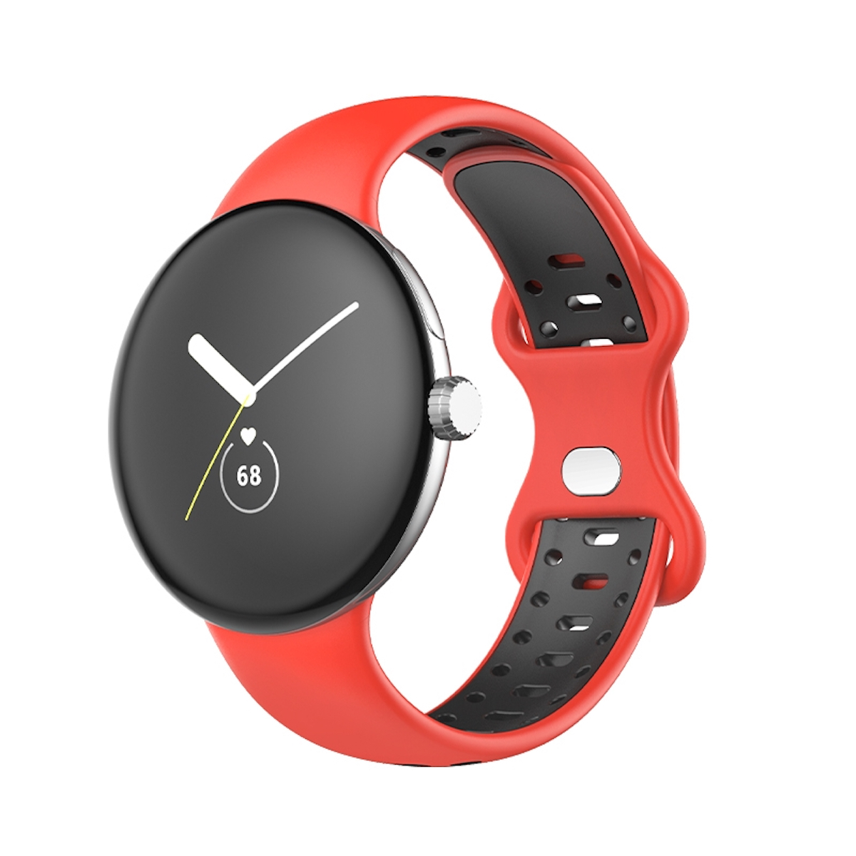Sport WIGENTO Band / Pixel Rot Kunststoff Silikon 1 Google, Ersatzarmband, Schwarz Größe Watch / 2, L, +