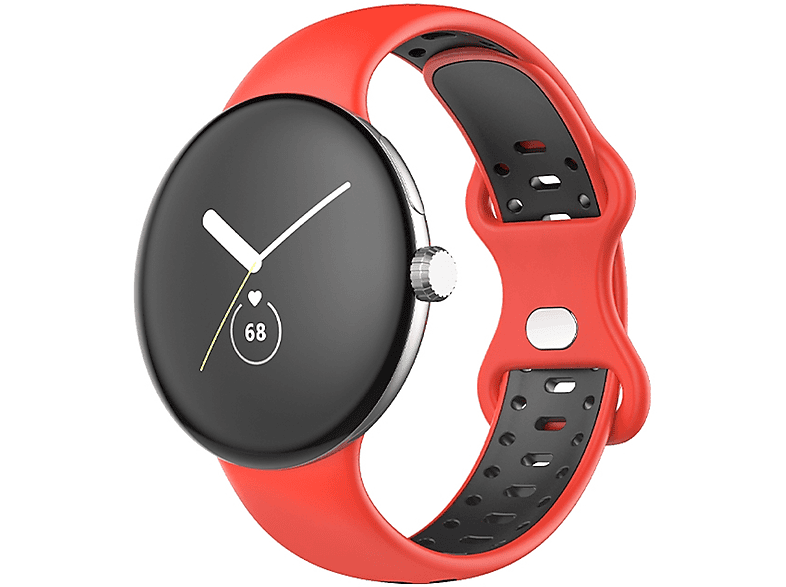 Band 2, Schwarz / WIGENTO Pixel Ersatzarmband, Rot Silikon 1 + Größe Google, Sport L, Kunststoff Watch /