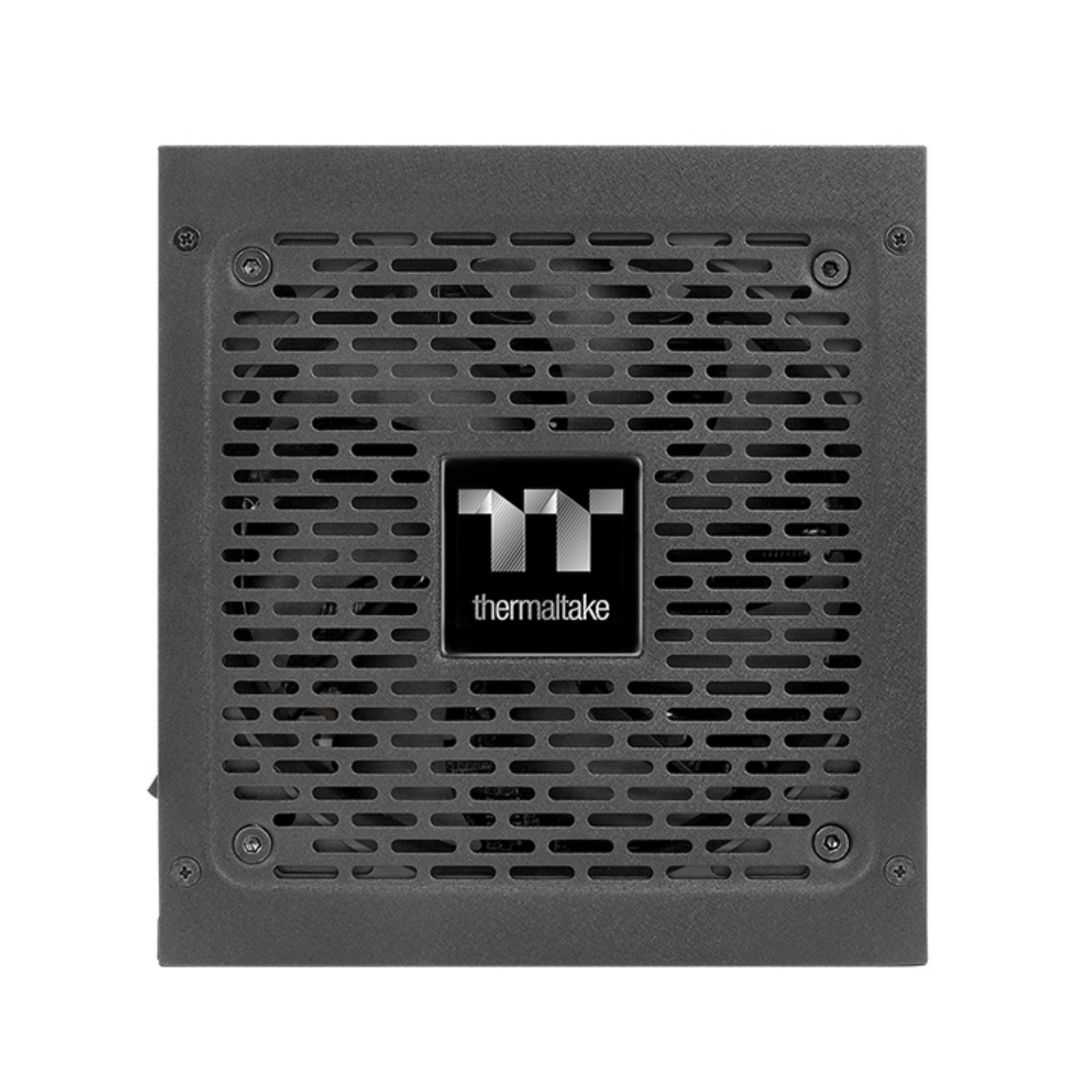 Schwarzes Computer-Netzteil mit Gitterdesign und Thermaltake-Logo.