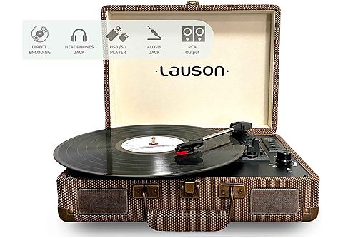 Tocadiscos  - Lauson CL-614 Vintage Deluxe / Tocadiscos LAUSON, Jack 3.5 in / out y RCA, 33 / 45 / 78 rpm, Negro