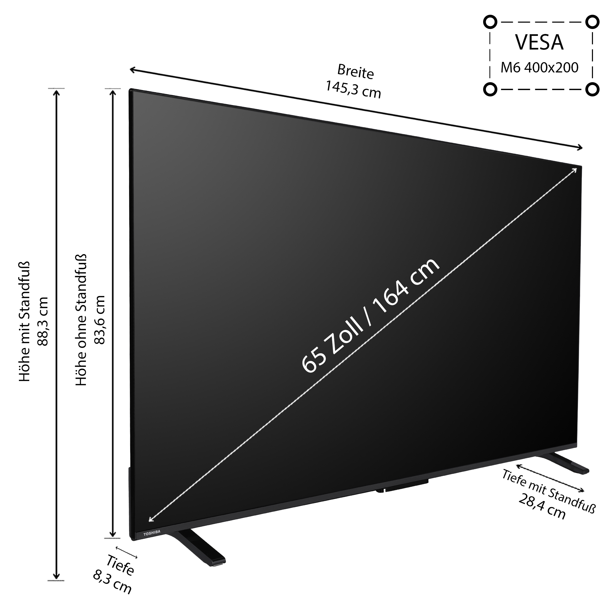 TOSHIBA 65UV2363DAW LED TV (Flat, SMART / 65 65 cm, UHD 4K, Zoll TV)