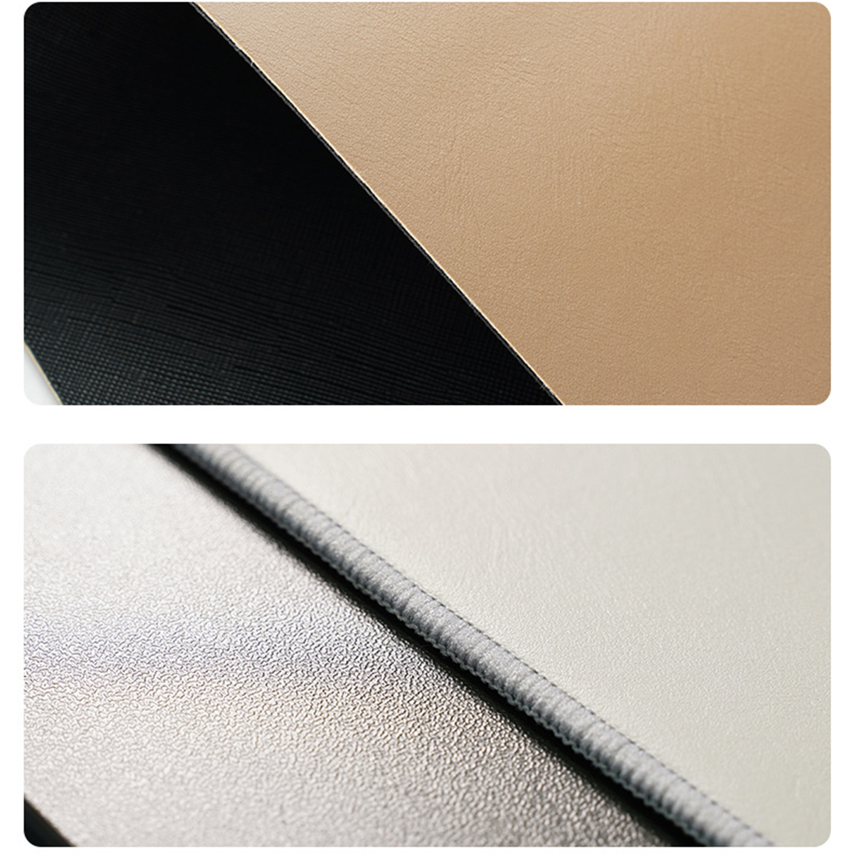 Zwei Materialproben mit unterschiedlichen Texturen und Farben im Nahaufnahme.