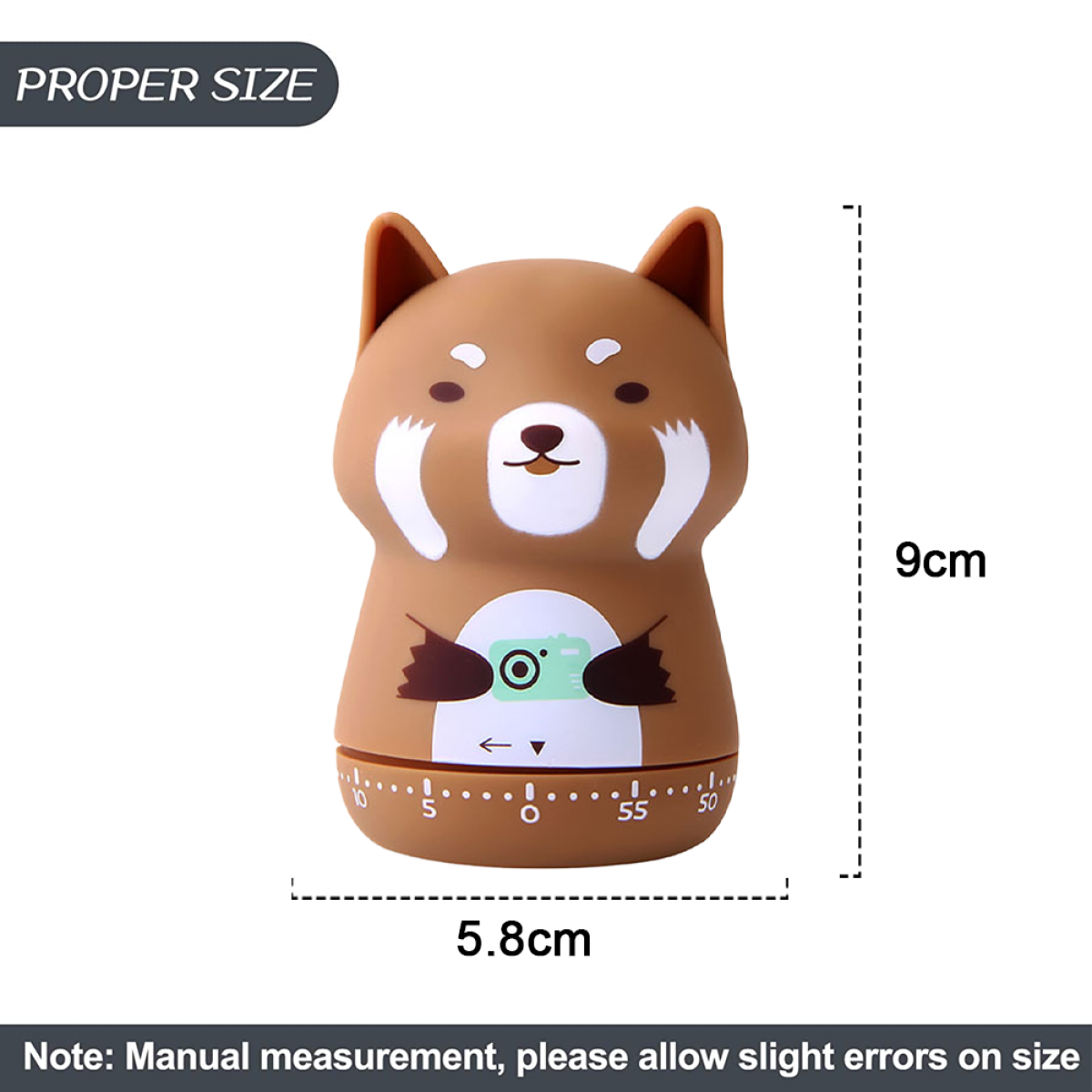 Brauner Bär-Timer. Er ist 9 cm hoch und 5,8 cm breit. Hat ein Zifferblatt zum Einstellen der Zeit.