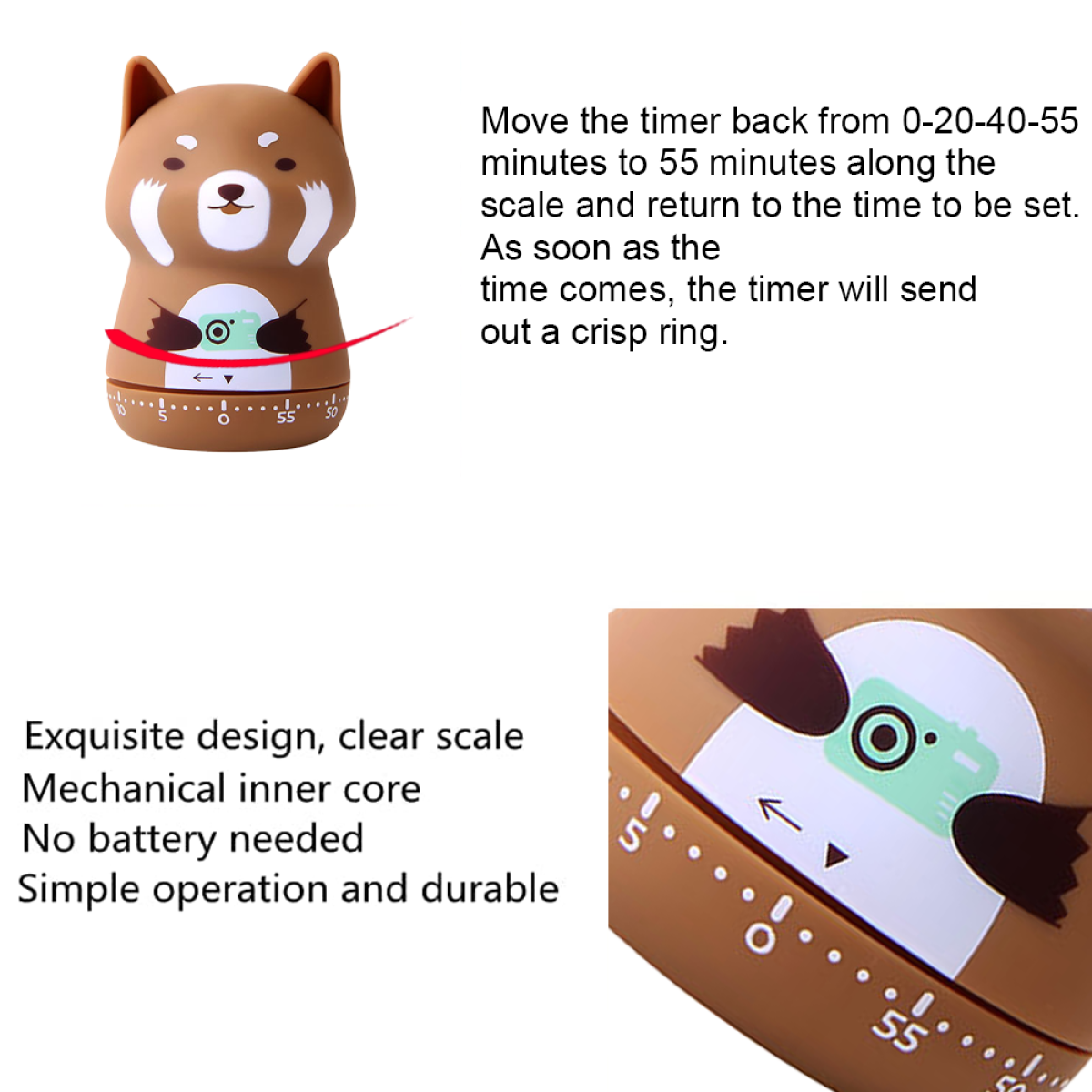 Brauner Timer in Bärenform mit Zifferblatt und Skala.