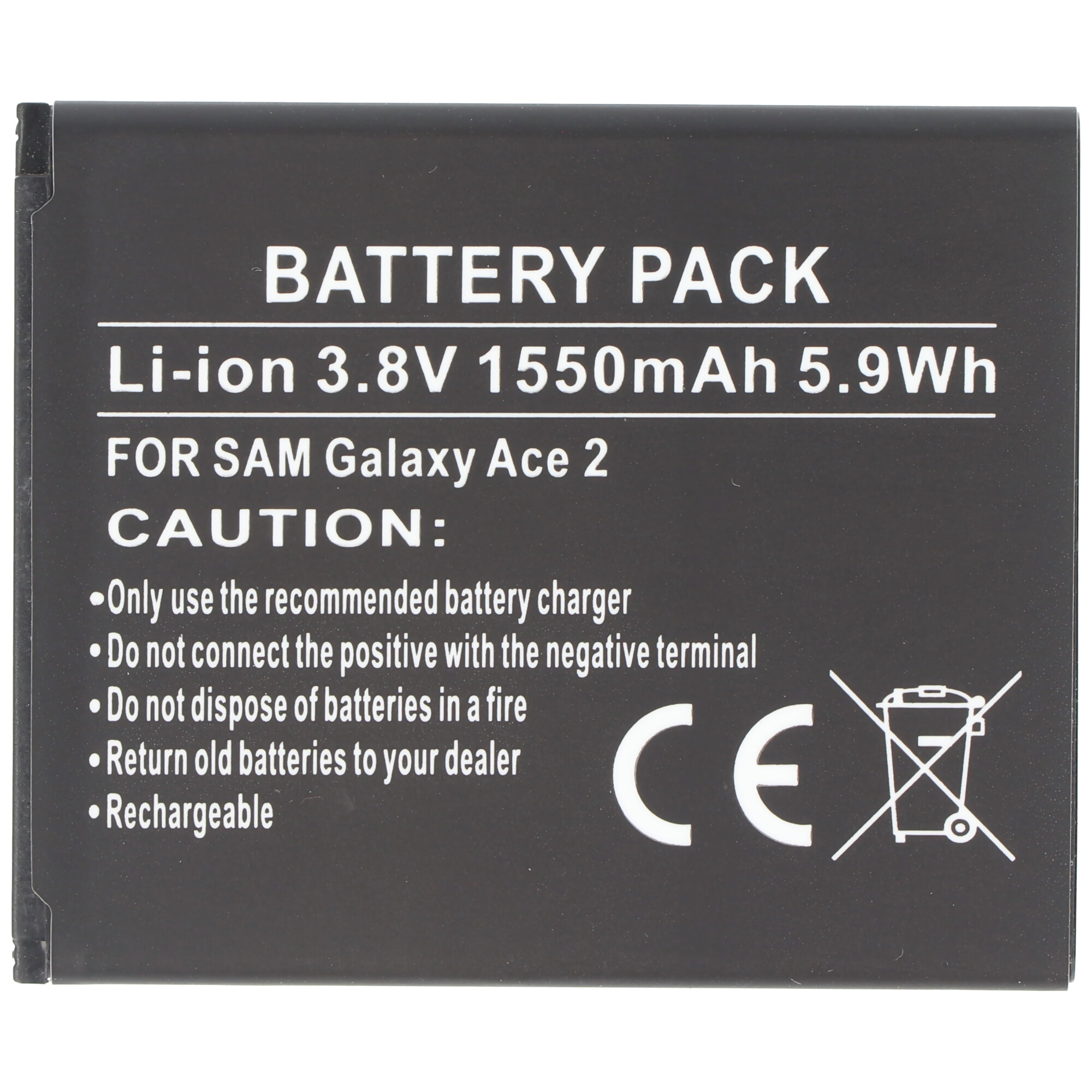 Etichetta del pacco batteria con avvertenze e specifiche per un telefono Galaxy Ace 2.