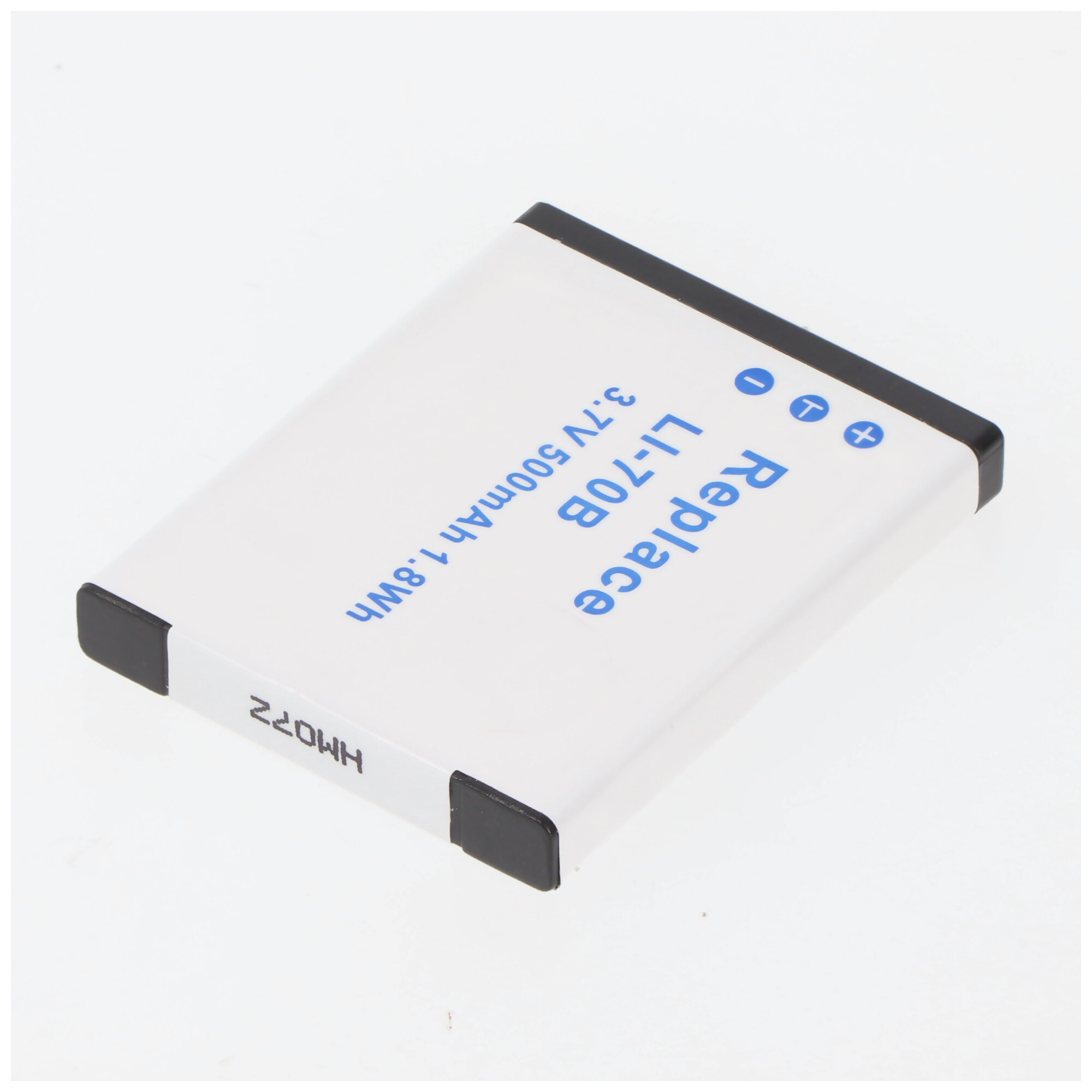 Weiße und schwarze Kamera-Batterie mit Text. Li-70B Ersetzen, 3,7V 500mAh 1,8Wh.