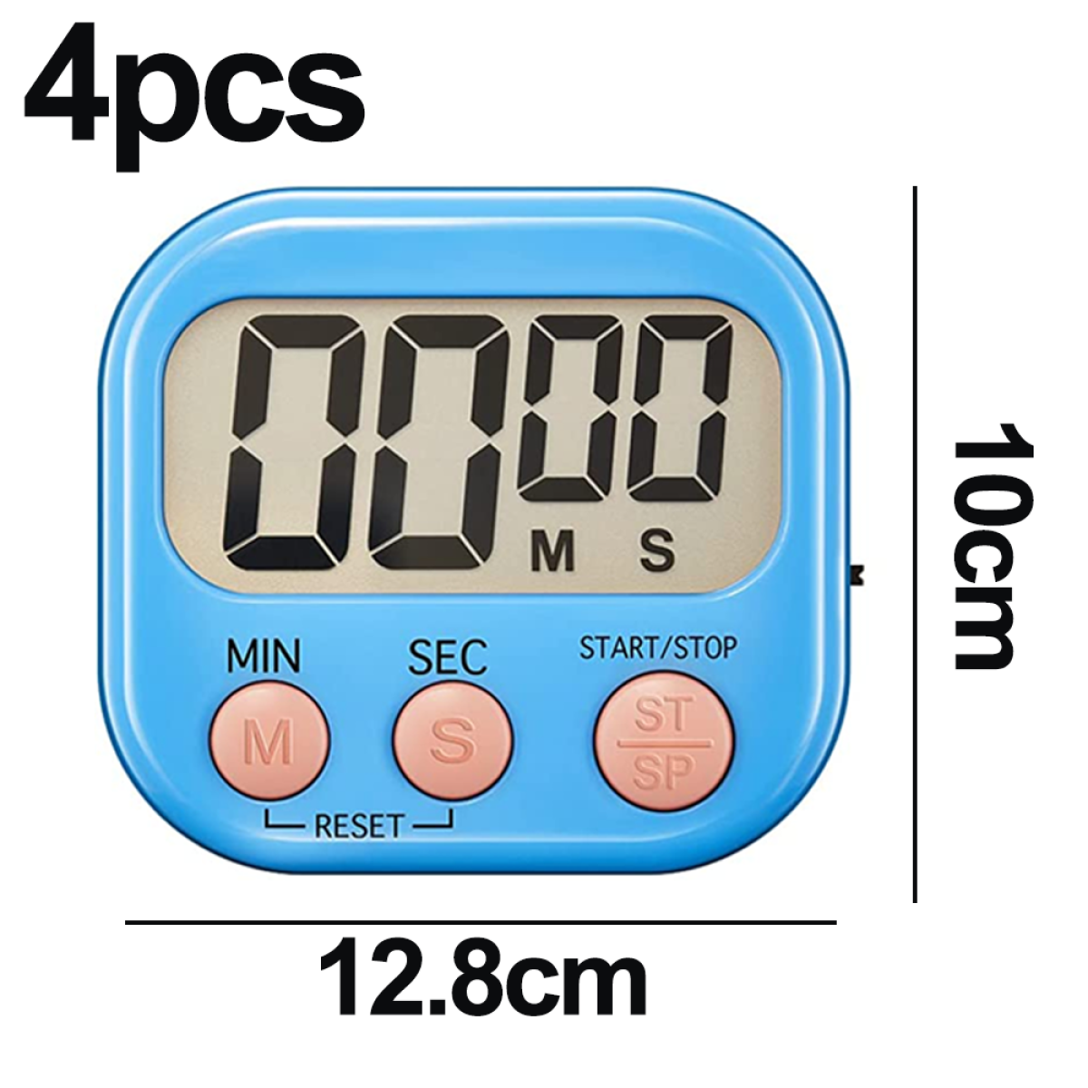 Ein blauer digitaler Küchentimer. Zeigt 00:00 an. Hat MIN, SEC, START/STOP und RESET-Tasten.