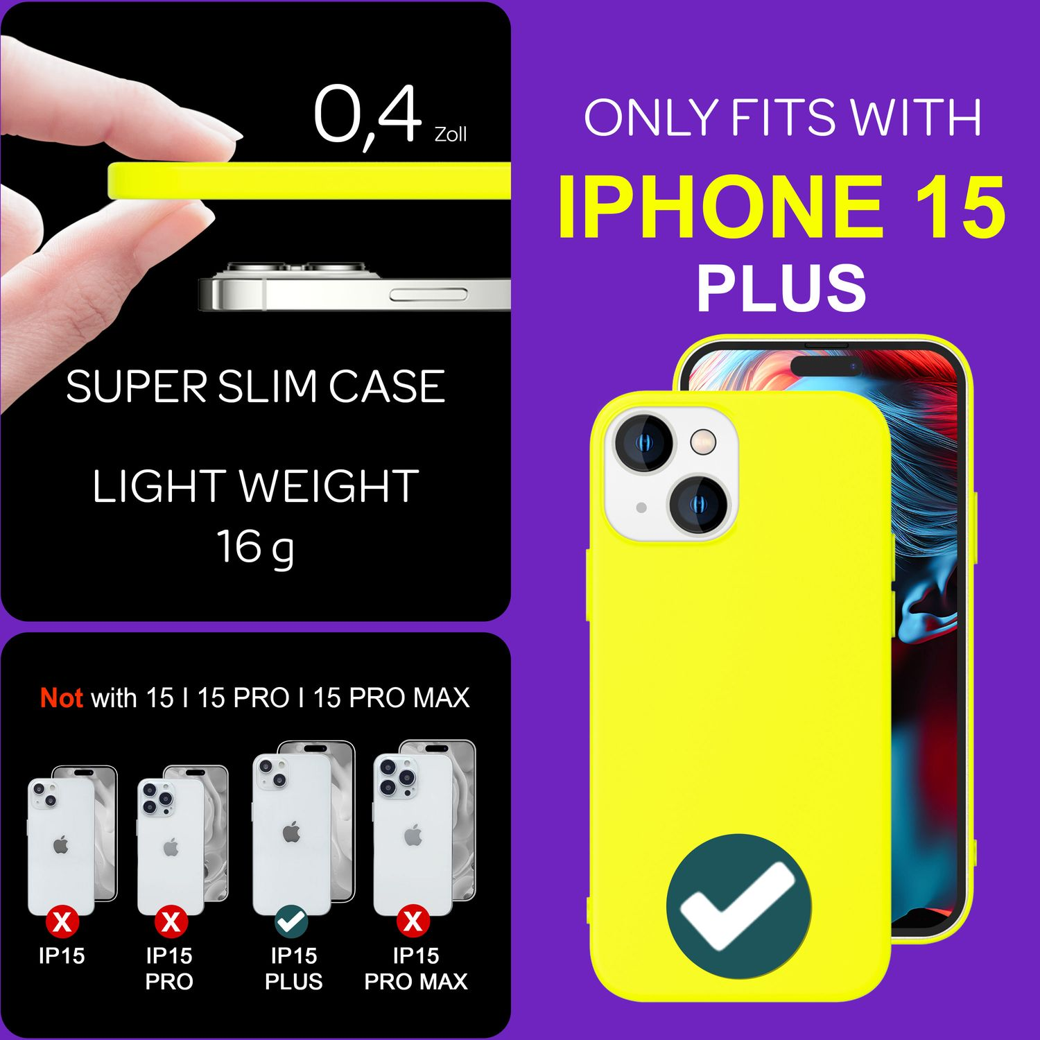 NALIA Apple, Neon iPhone Backcover, Plus, Hülle, 15 Silikon Gelb