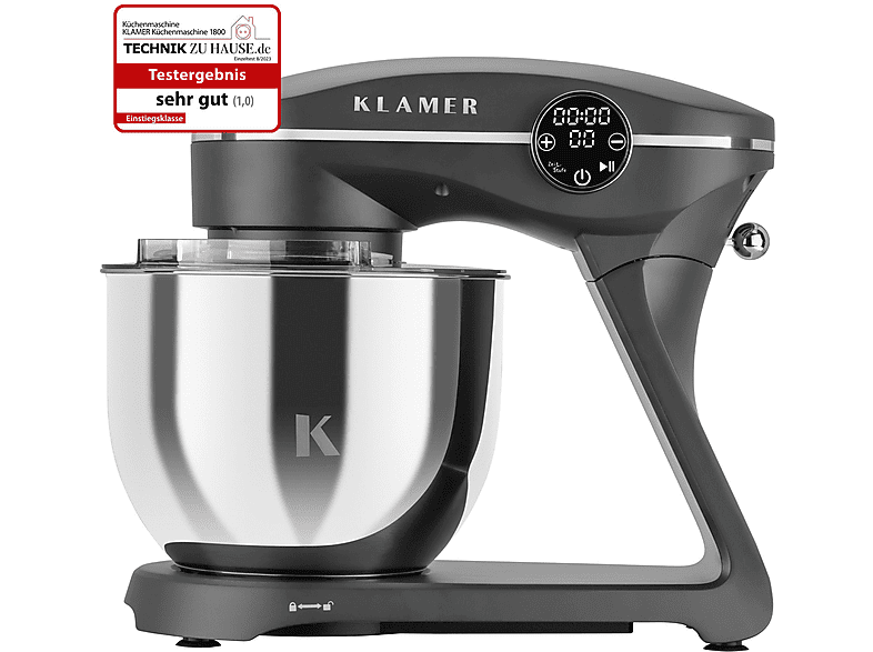 KLAMER Küchenmaschine - Watt) Küchenmaschine Grau (1800 Grau