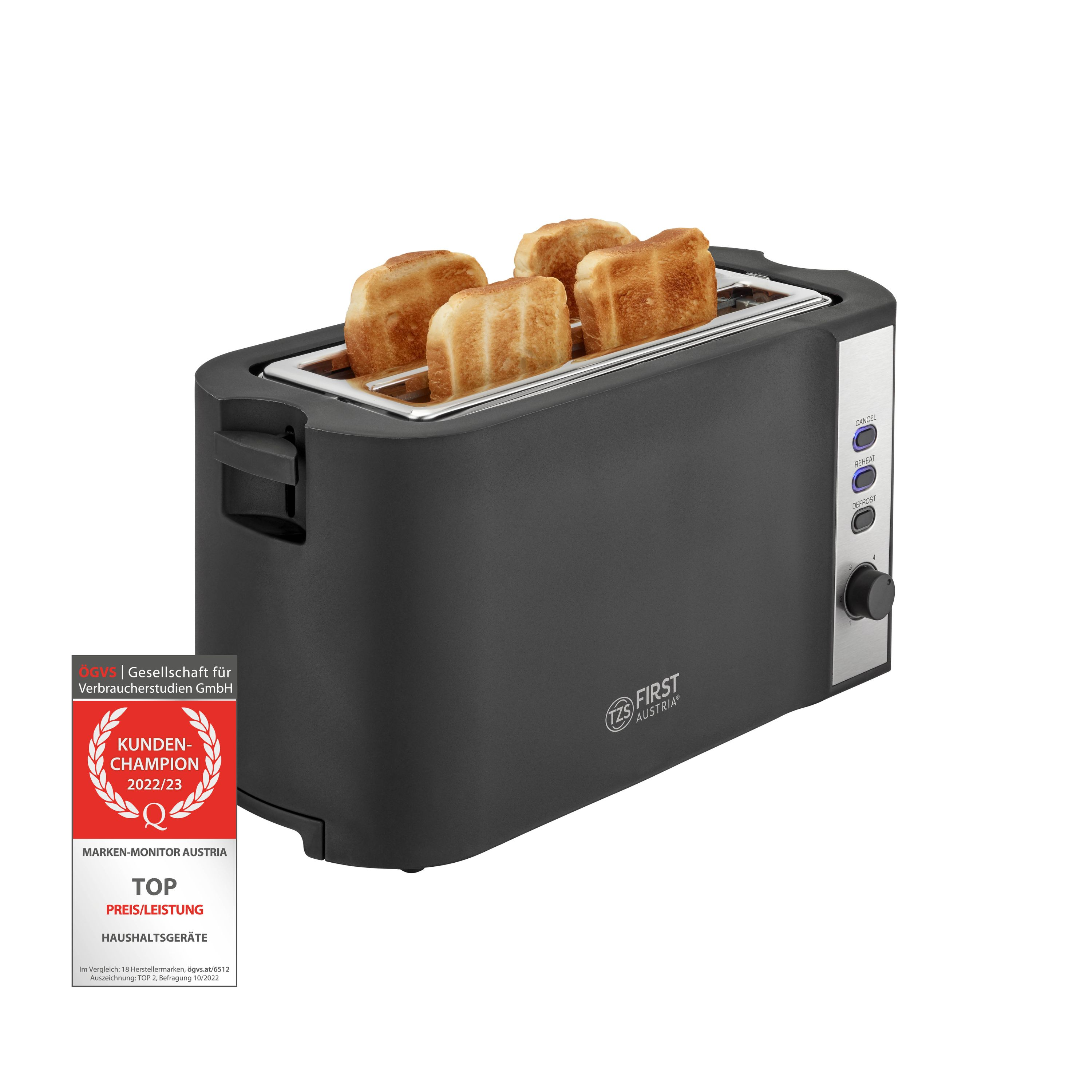 Toaster AUSTRIA Watt, (1500 FIRST 4) FA-5366-1 Schlitze: TZS Schwarz