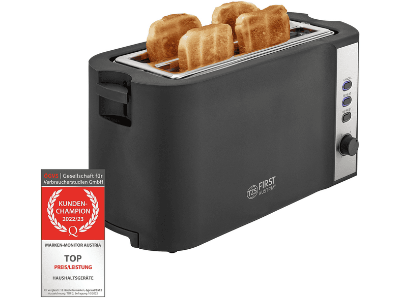TZS FIRST AUSTRIA FA-5366-1 Toaster Schwarz (1500 Watt, Schlitze: 4 ...