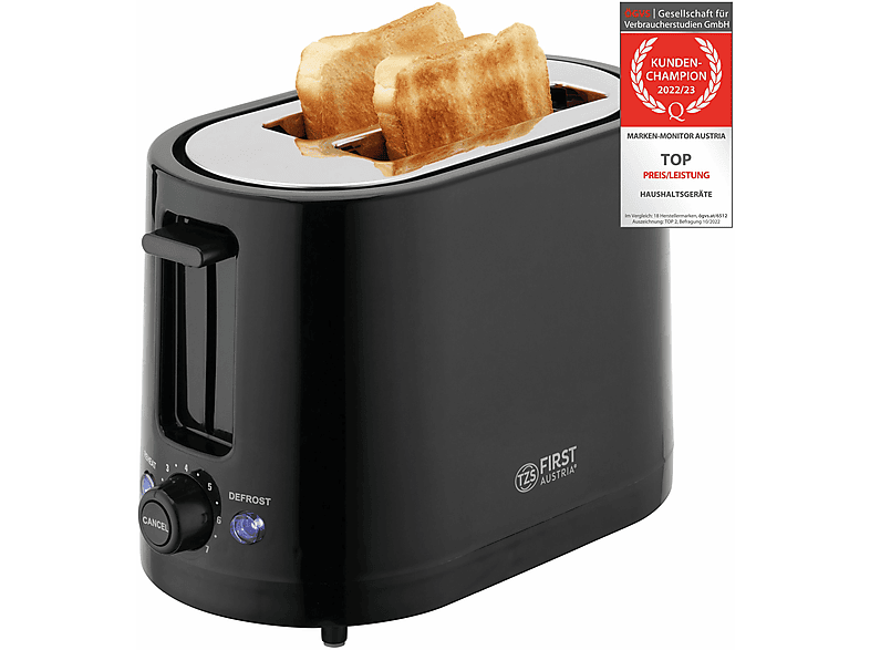 Schwarz AUSTRIA Toaster Schlitze: 2) TZS (750 Watt, FA-5368-3-BA FIRST