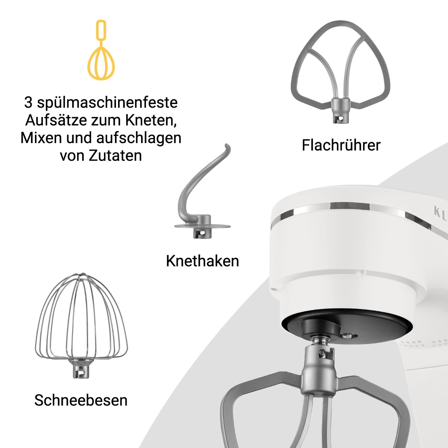 (1800 KLAMER Küchenmaschine - Weiss Weiß Watt) Küchenmaschine