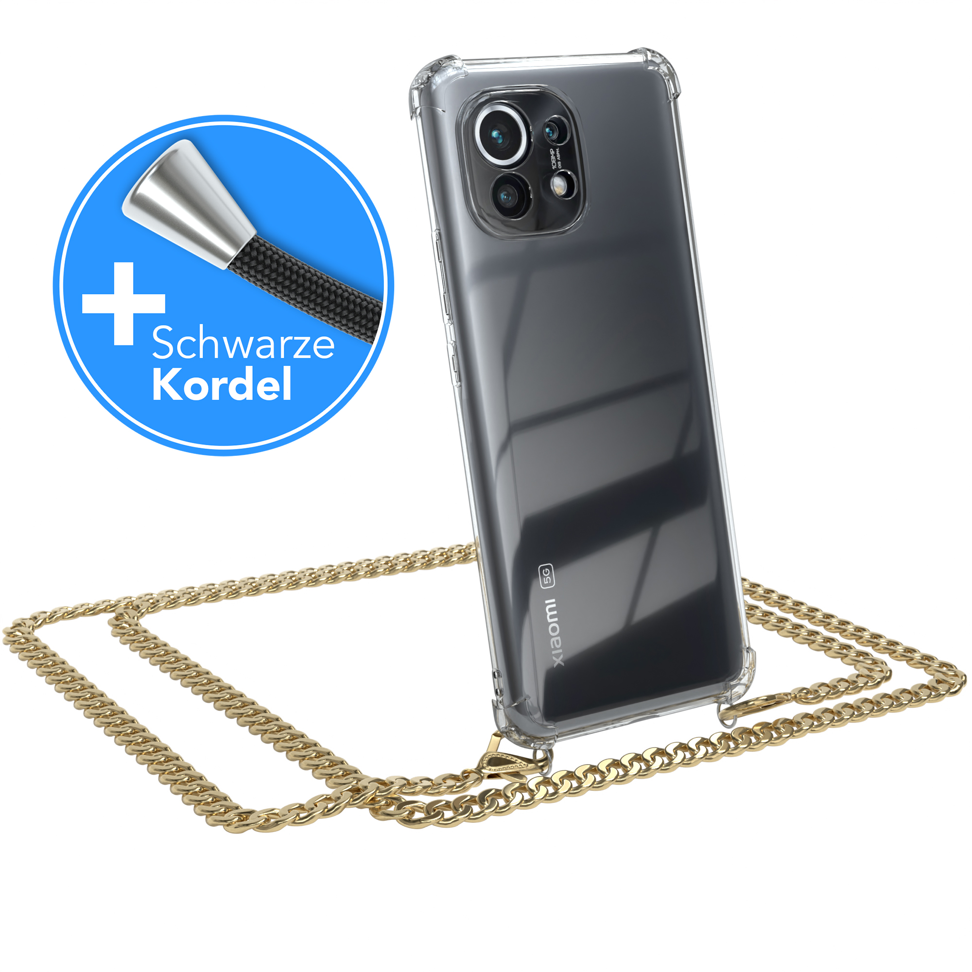 Gold 11 CASE Mi EAZY Metall extra Schwarz, + Handykette Kordel Xiaomi, 5G, Umhängetasche,