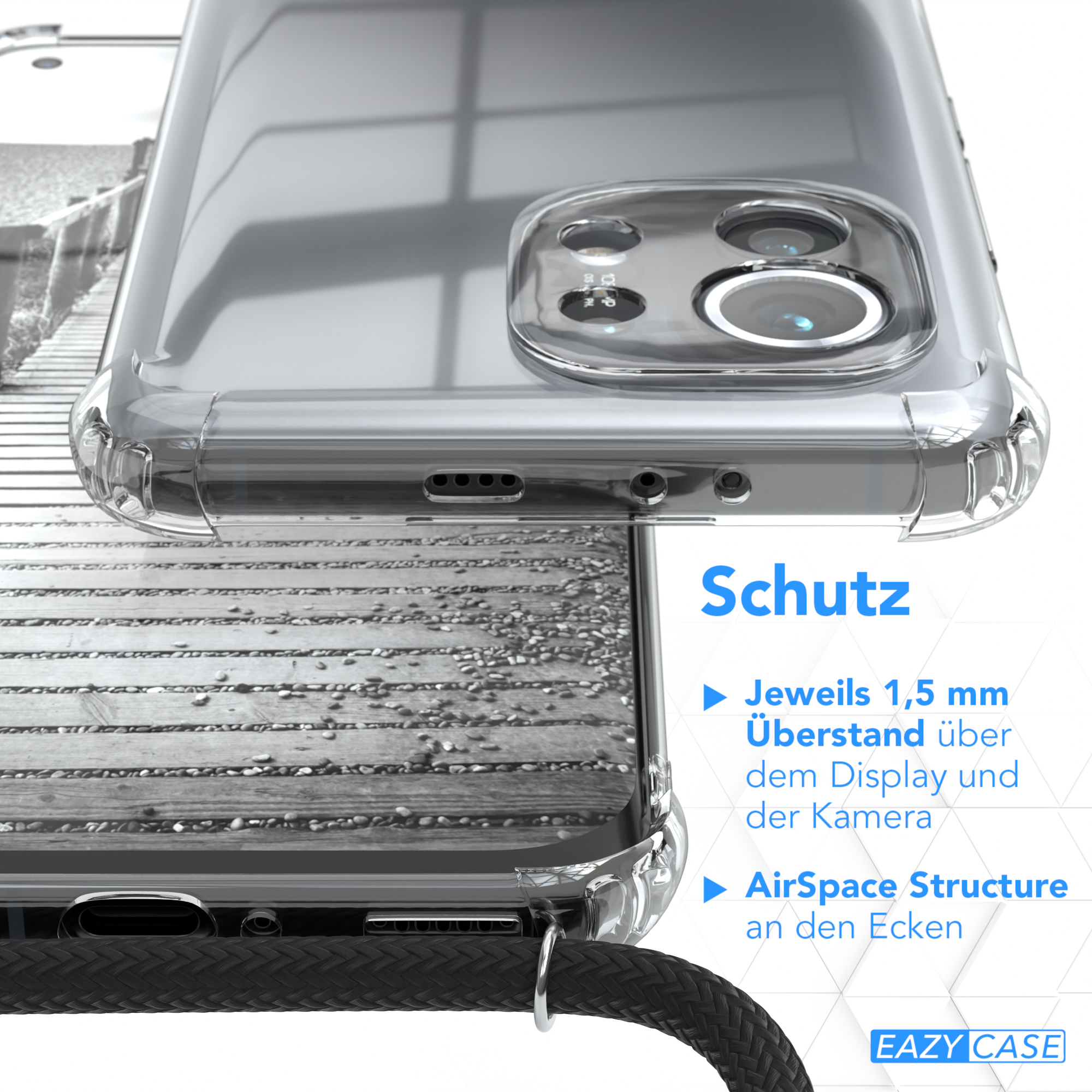 EAZY CASE Kordel Handykette 11 extra 5G, Metall Gold Umhängetasche, + Mi Schwarz, Xiaomi