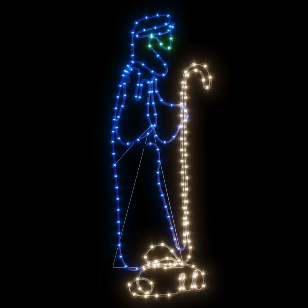 Ein Hirte aus Lichtern mit einem Stab. Die Lichter sind blau und weiß.