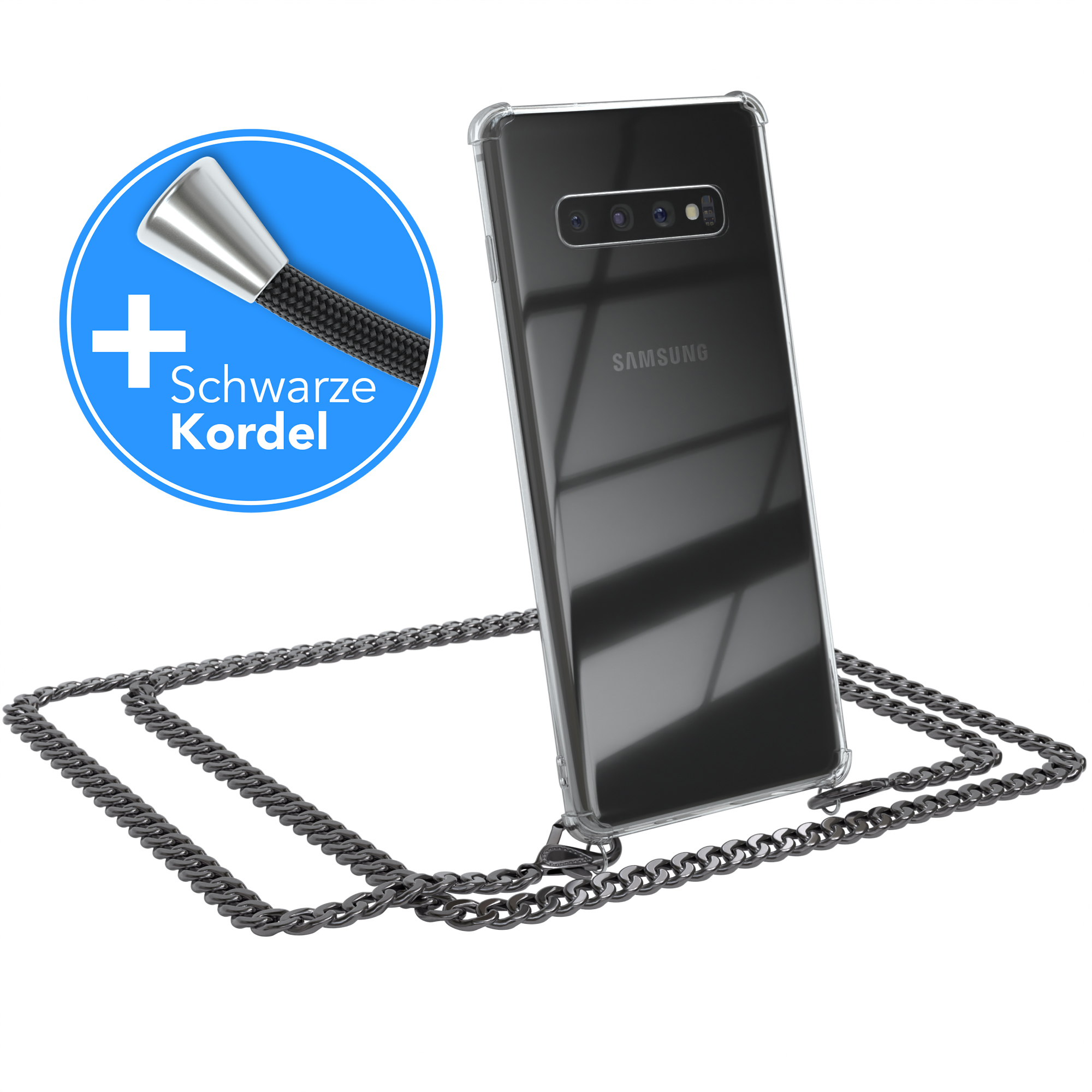 Kordel Samsung, Handykette Grau S10 extra EAZY Galaxy CASE + Umhängetasche, Metall Plus, Schwarz, Anthrazit