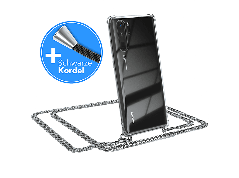 EAZY CASE Handykette Metall + extra Kordel Schwarz, Umhängetasche, Huawei, P30 Pro, Silber | Handyketten