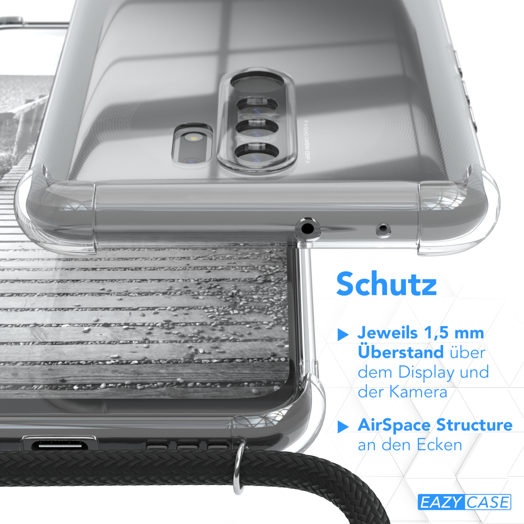 Redmi Silber Schwarz, / Metall 9 Redmi CASE Prime, Kordel 9 Handykette + extra Umhängetasche, EAZY Xiaomi,