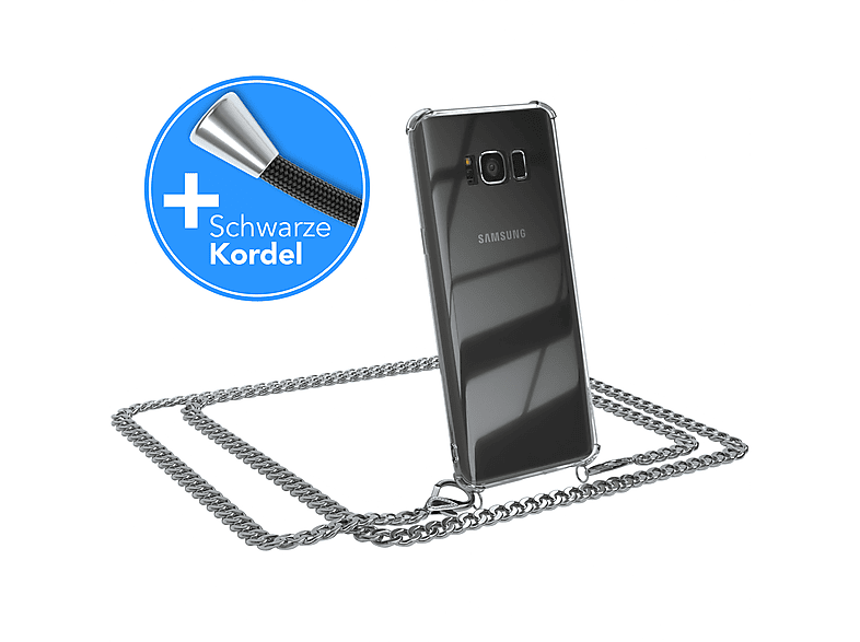 EAZY CASE Handykette Metall + extra Kordel Schwarz, Umhängetasche, Samsung, Galaxy S8, Silber