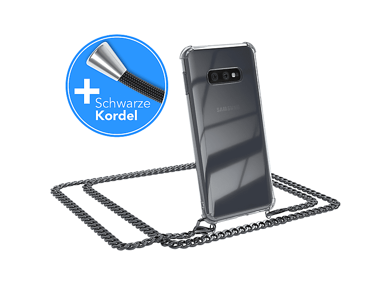 EAZY CASE Handykette Metall + Umhängetasche, Grau Galaxy Schwarz, Kordel Anthrazit S10e, Samsung, extra