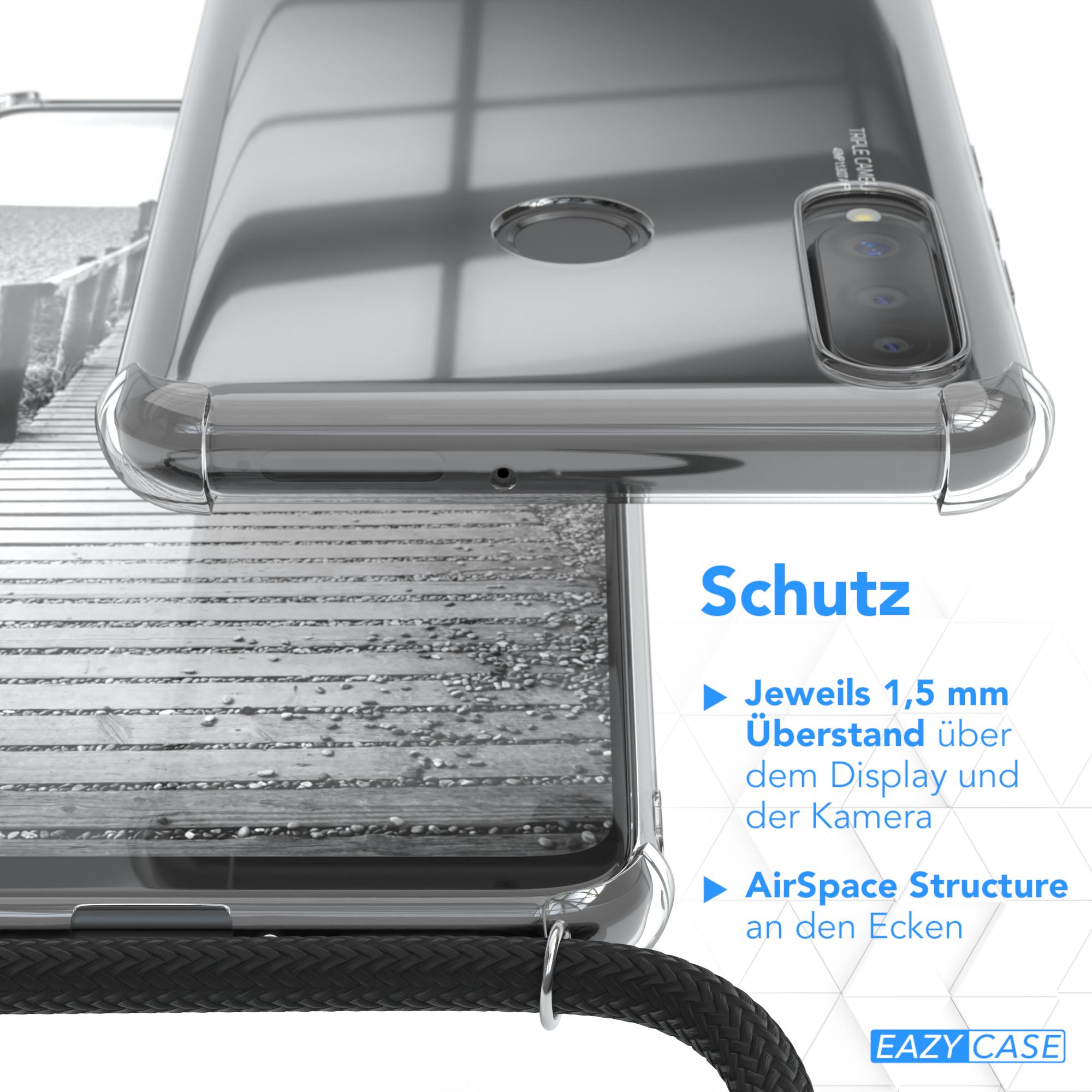 EAZY CASE Handykette Metall Anthrazit Umhängetasche, extra Lite, Schwarz, Kordel + P30 Huawei, Grau