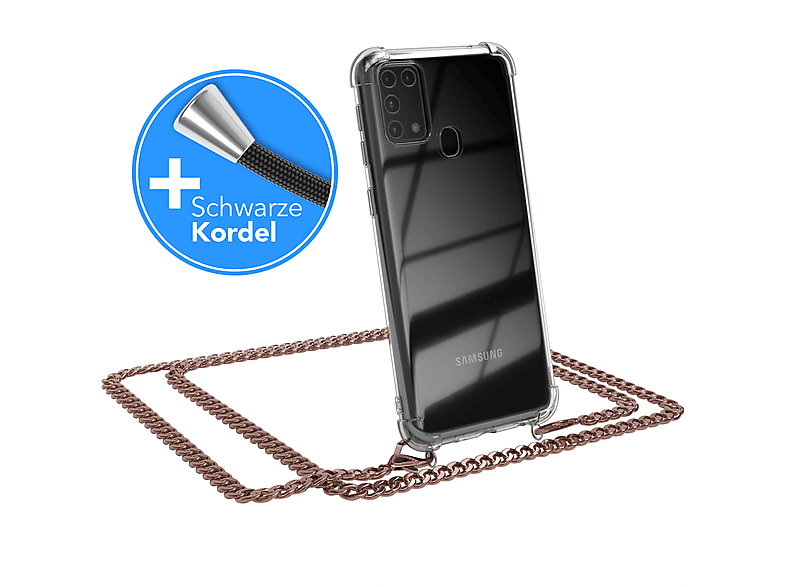 EAZY CASE Handykette Metall + extra Kordel Schwarz, Umhängetasche, Samsung, Galaxy M31, Rose