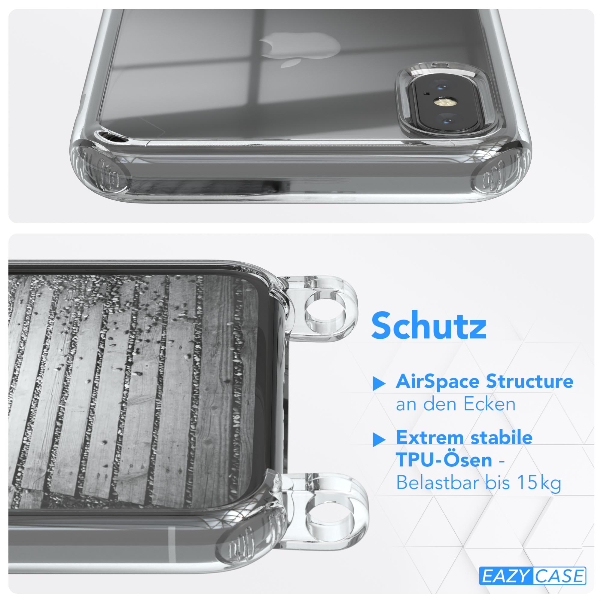 Grau Kordel Handykette Max, extra EAZY Apple, CASE Metall iPhone + XS Anthrazit Schwarz, Umhängetasche,