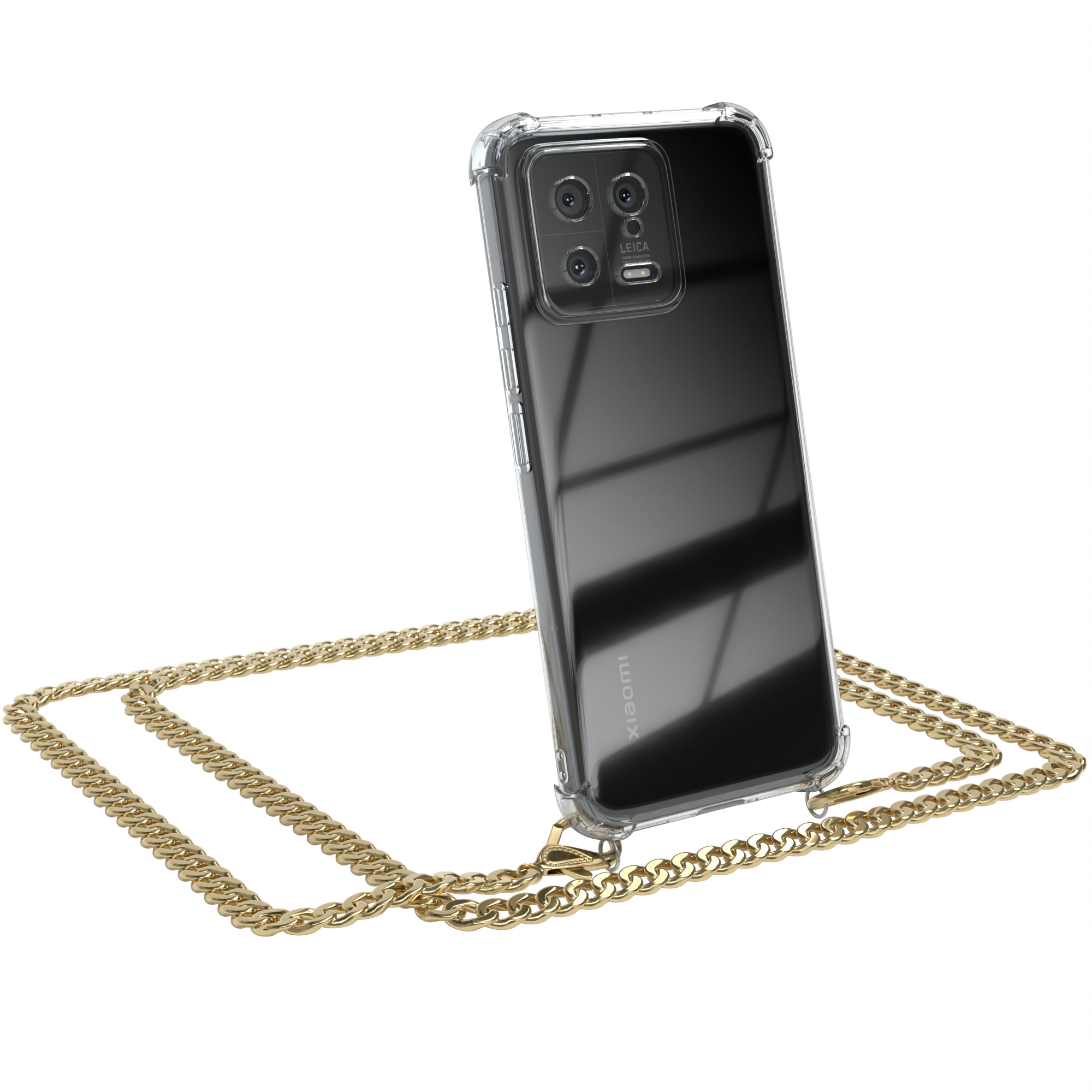 EAZY CASE Handykette Metall Kordel extra Umhängetasche, 13, Xiaomi, + Schwarz, Gold