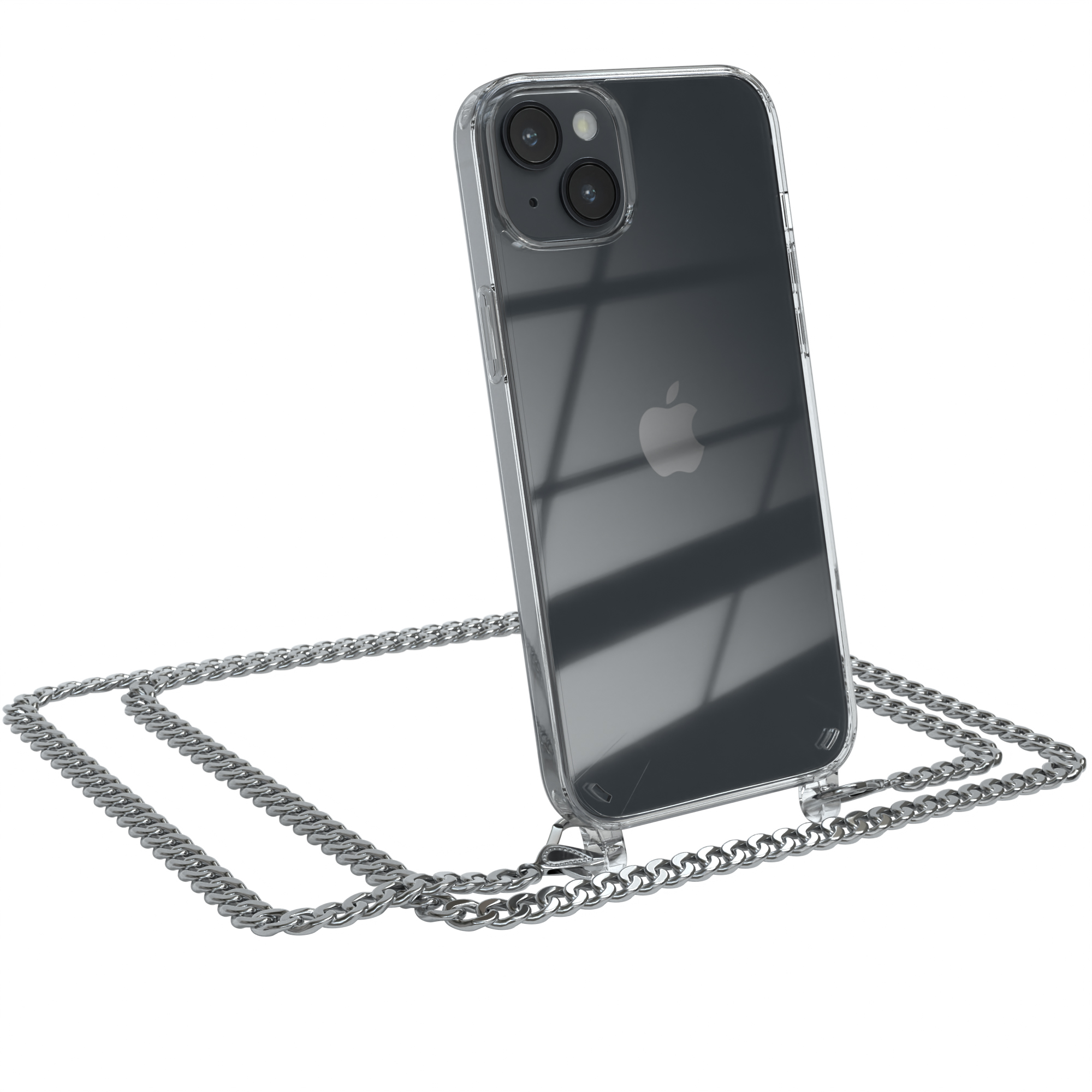 EAZY CASE Handykette Apple, Kordel extra 14 iPhone + Plus, Umhängetasche, Metall Schwarz, Silber