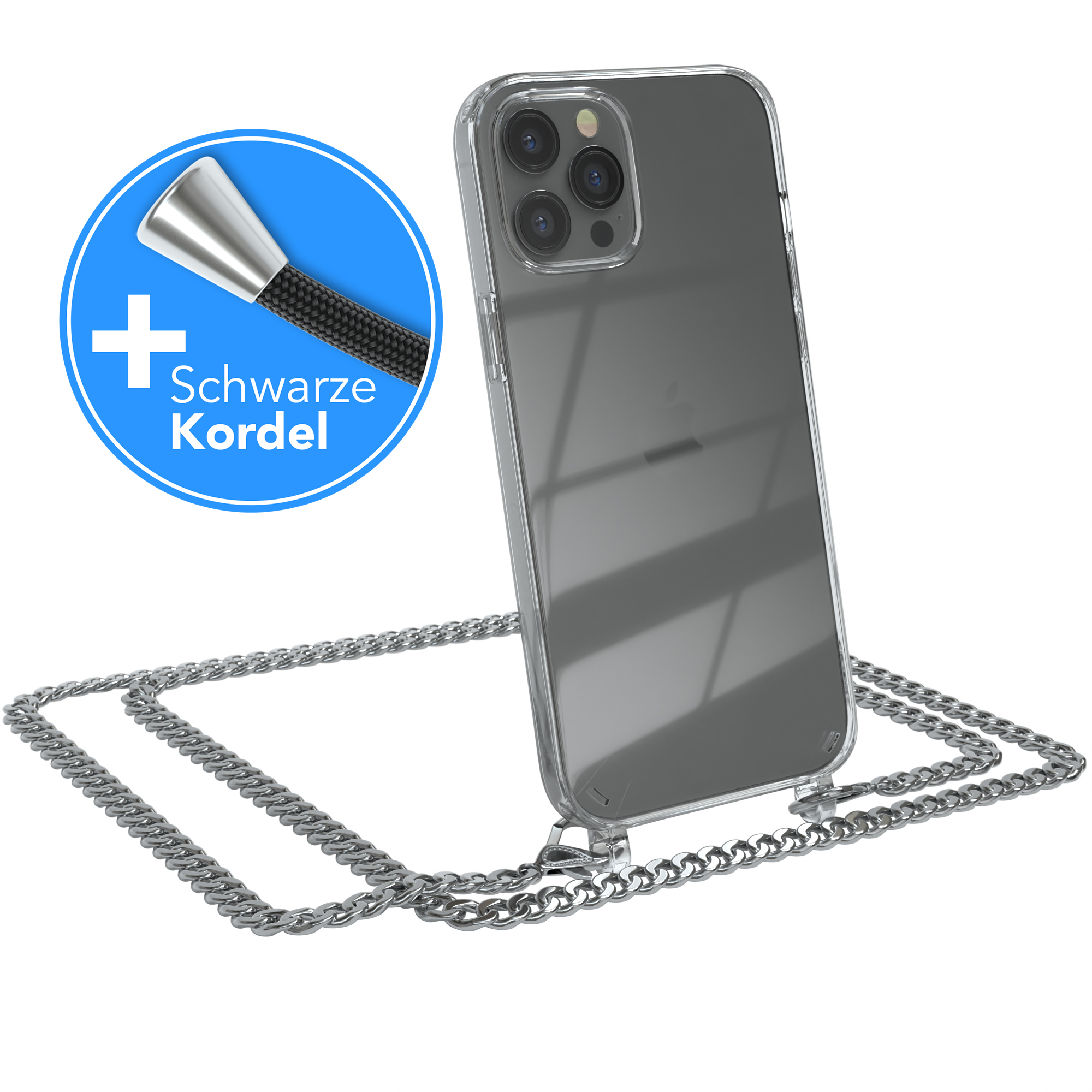 EAZY CASE Handykette Metall + Schwarz, extra Apple, iPhone Silber Pro Kordel Max, Umhängetasche, 12
