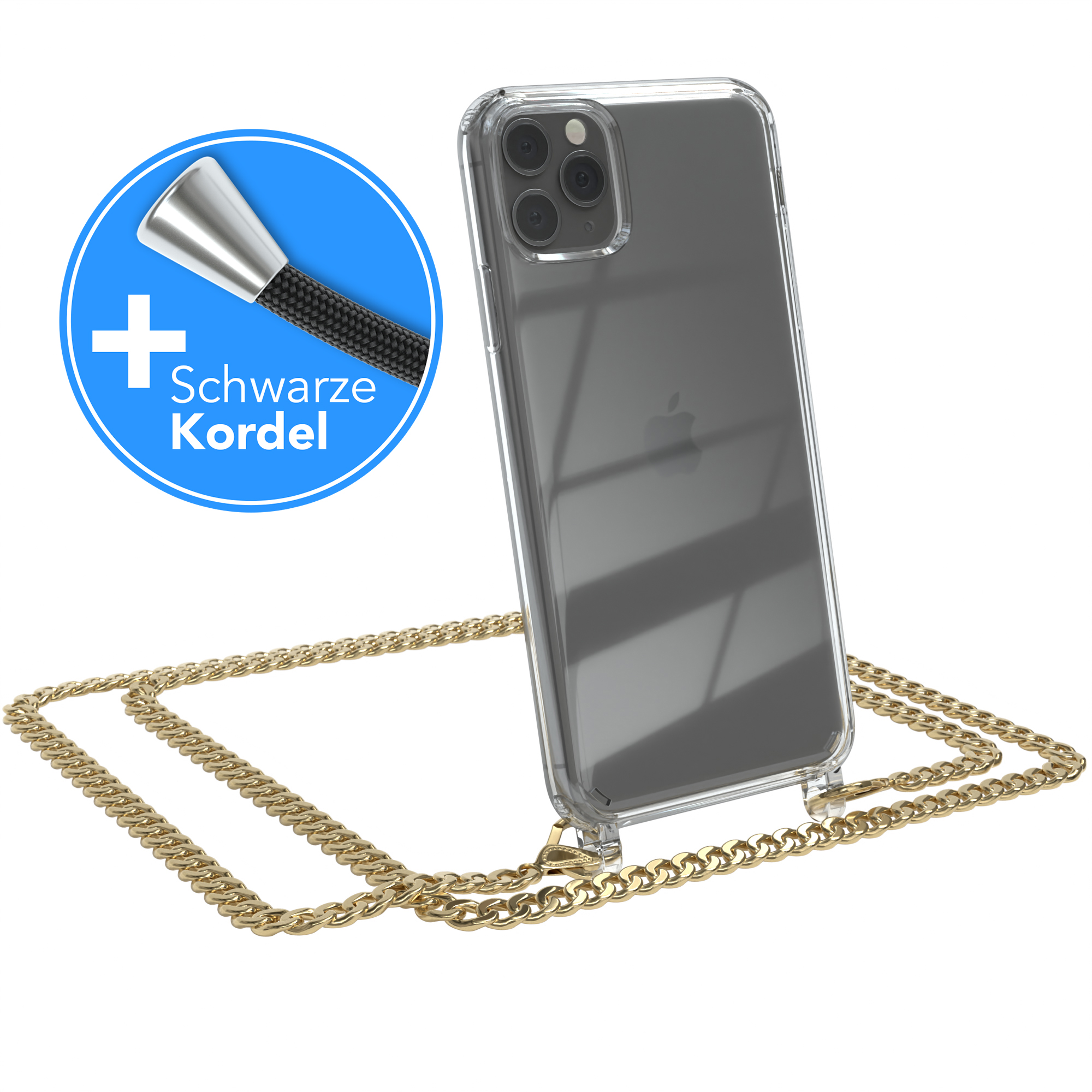 EAZY CASE Handykette Metall Kordel Max, iPhone Schwarz, Gold Pro 11 + Umhängetasche, Apple, extra