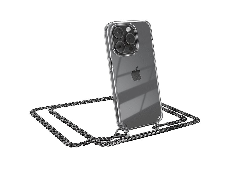 EAZY CASE Handykette + Umhängetasche, 15 Schwarz, extra iPhone Kordel Anthrazit Apple, Pro, Grau Metall