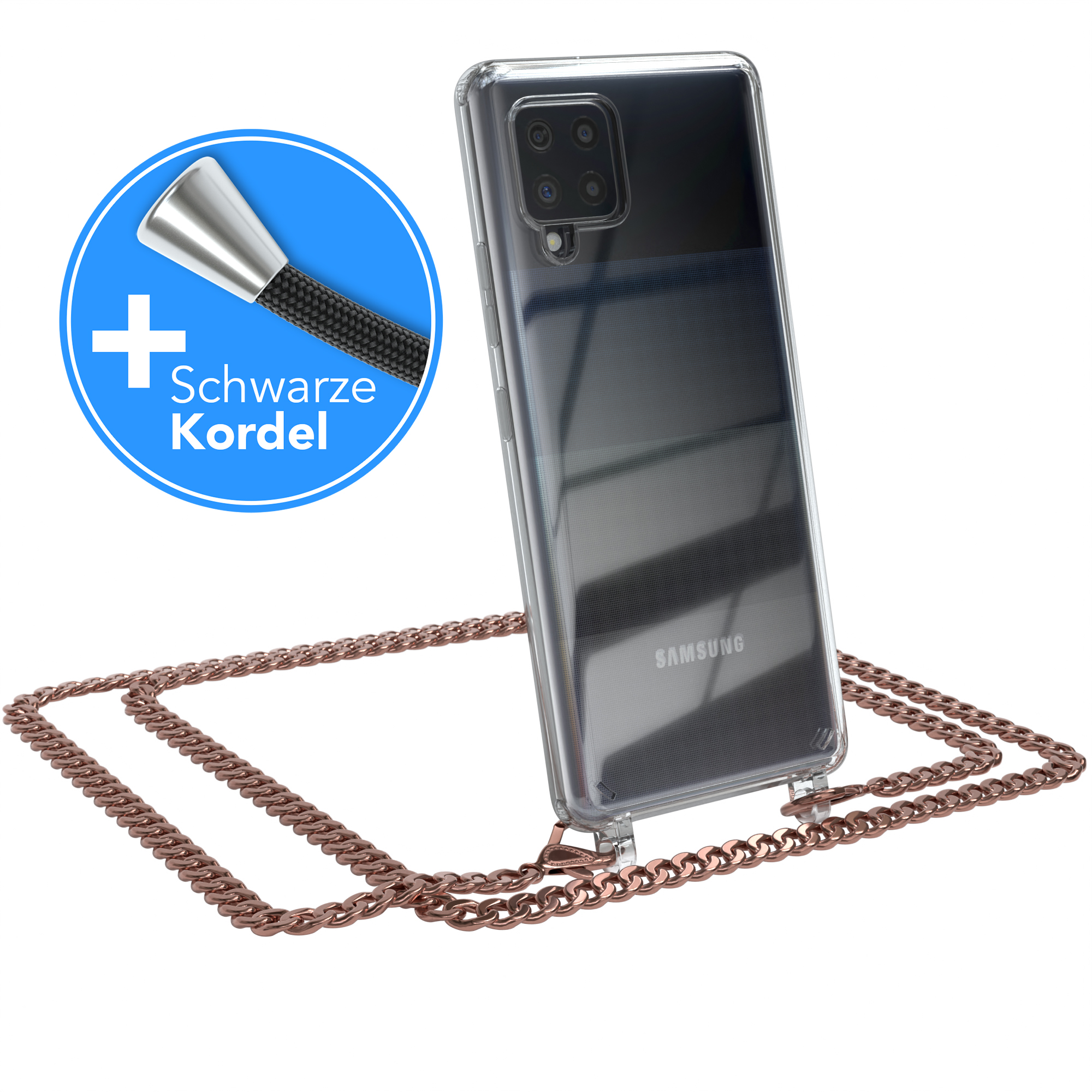 Samsung, Umhängetasche, Rose Schwarz, CASE Metall Galaxy 5G, A42 Handykette EAZY Kordel extra +