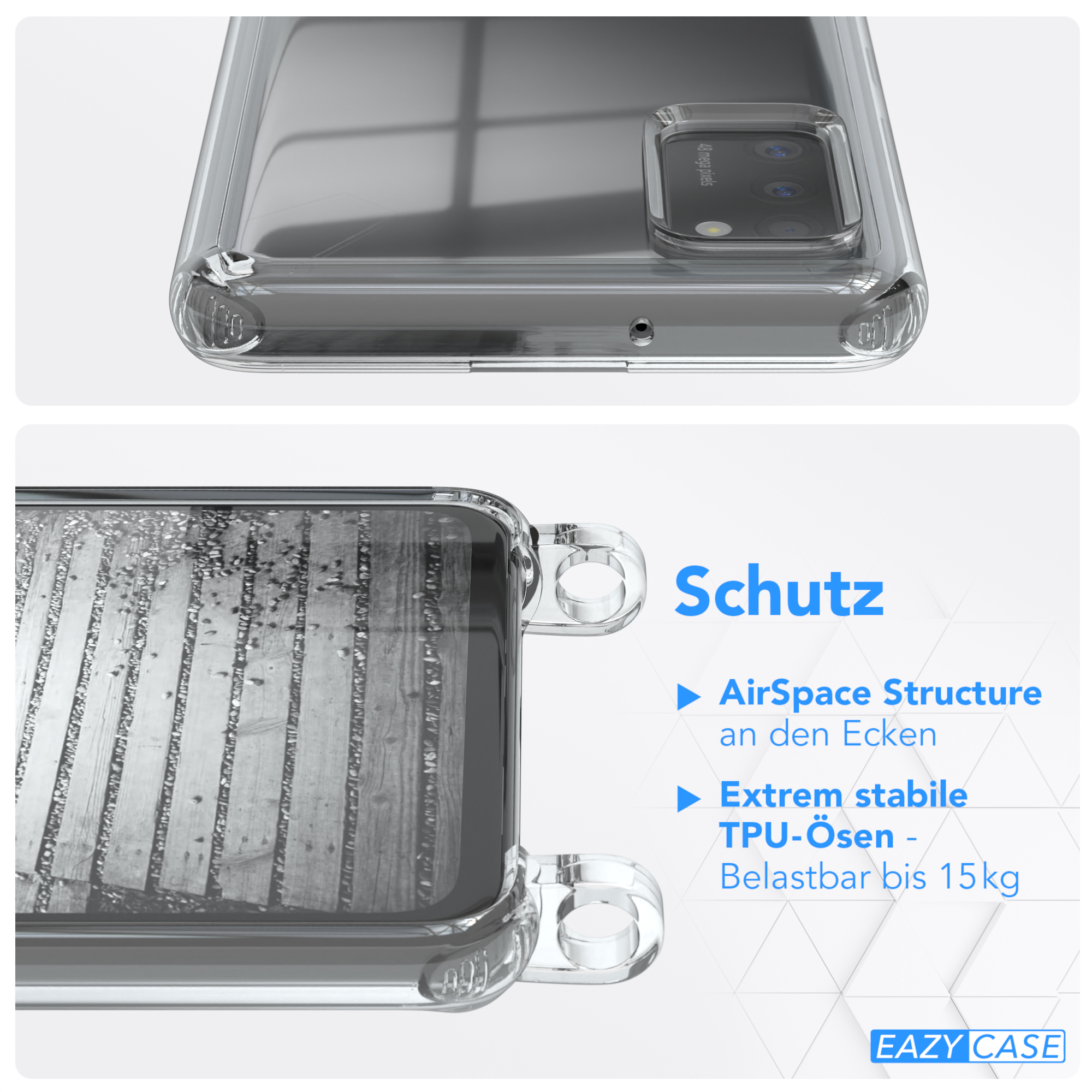+ CASE Umhängetasche, Grau Handykette Kordel Samsung, extra EAZY Schwarz, Galaxy A41, Anthrazit Metall