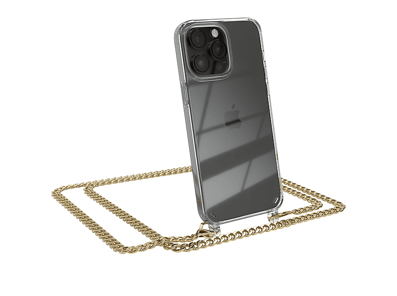 EAZY CASE Apple, Max, iPhone Handykette Pro 14 Kordel Gold Metall extra Umhängetasche, + Schwarz