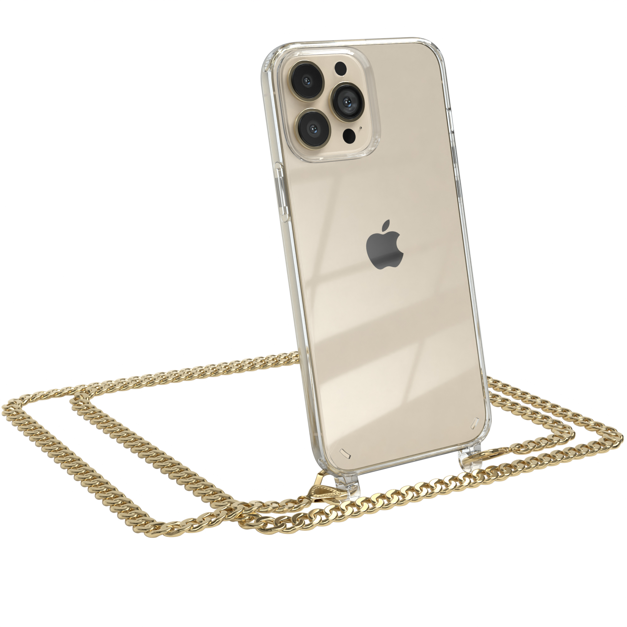 Umhängetasche, Pro Apple, Handykette Kordel extra 13 Schwarz, EAZY Metall Gold CASE + Max, iPhone