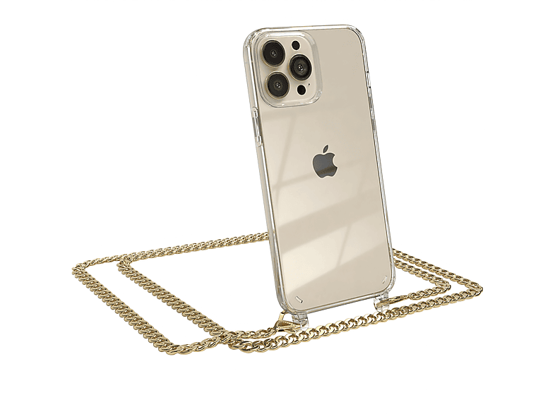 + Pro Kordel Metall Umhängetasche, Schwarz, EAZY 13 CASE Max, extra Gold Apple, iPhone Handykette