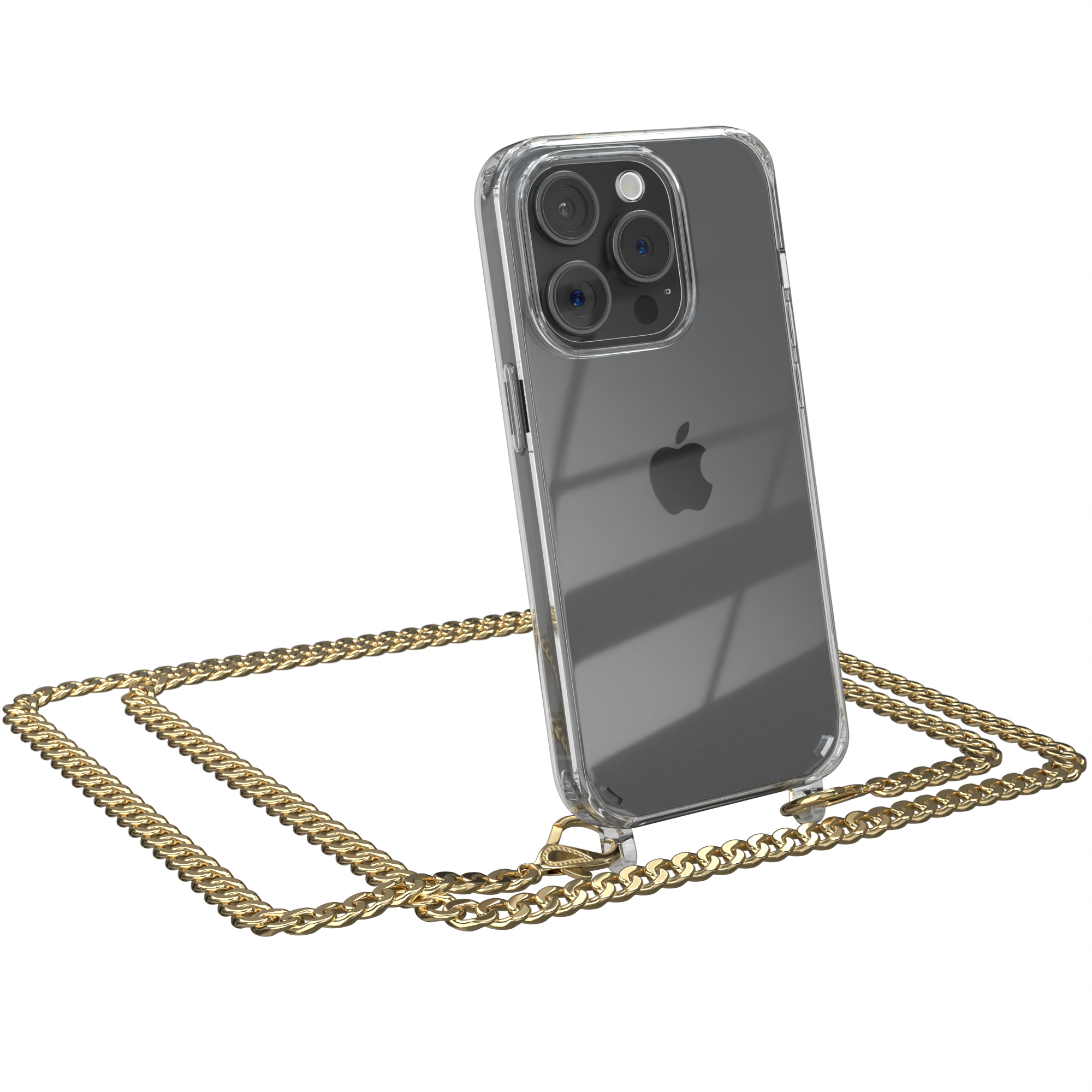 iPhone Pro, Umhängetasche, 15 Kordel CASE EAZY extra Schwarz, Metall Apple, + Gold Handykette