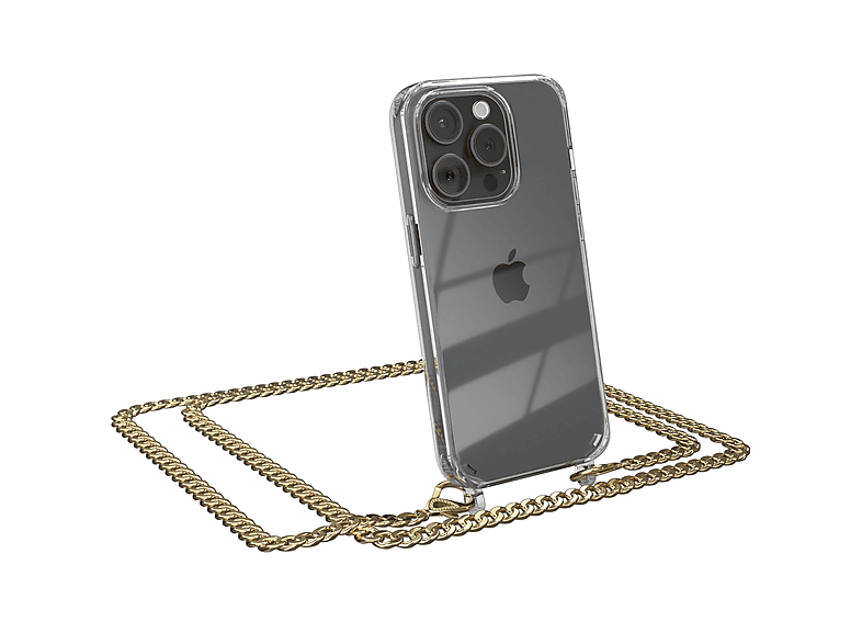 iPhone Pro, Umhängetasche, 15 Kordel CASE EAZY extra Schwarz, Metall Apple, + Gold Handykette