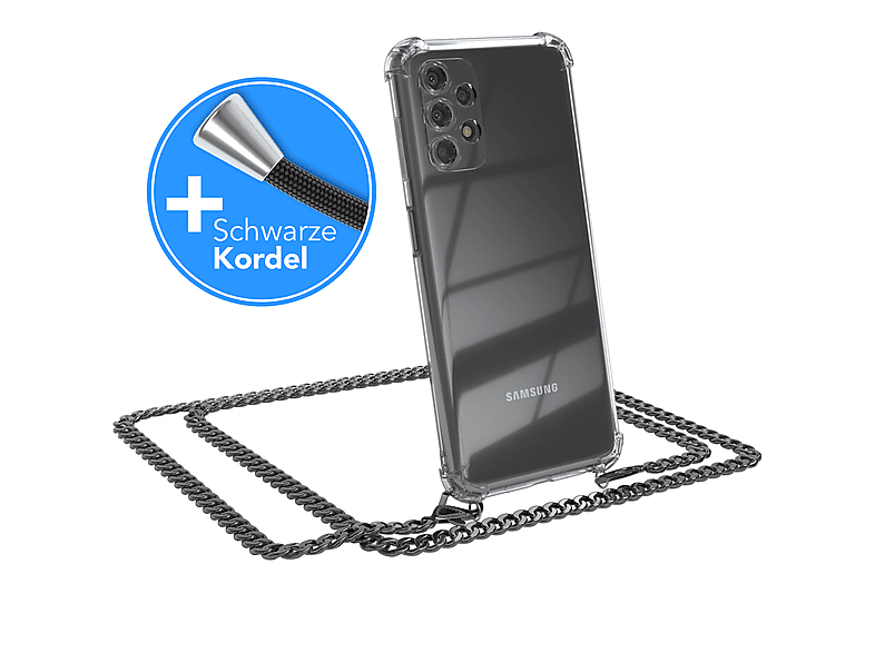 Galaxy Samsung, + A13, Kordel Metall Anthrazit Grau CASE extra Umhängetasche, EAZY Schwarz, Handykette