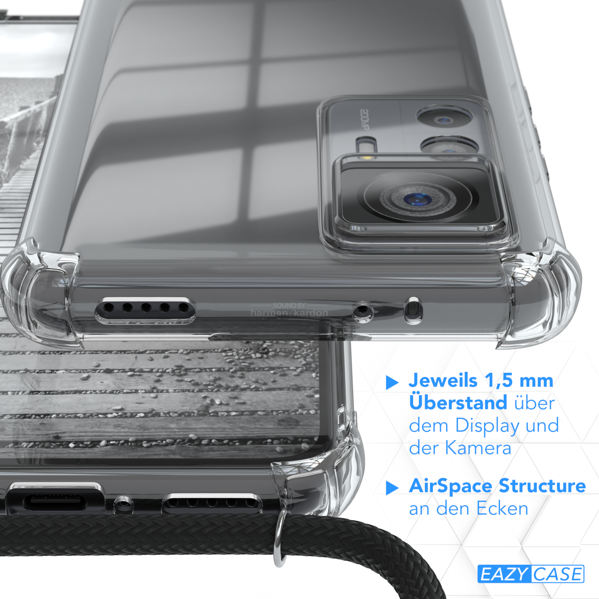 EAZY CASE extra + Handykette Umhängetasche, Pro, / Schwarz, 12T Xiaomi, Silber Metall 12T Kordel