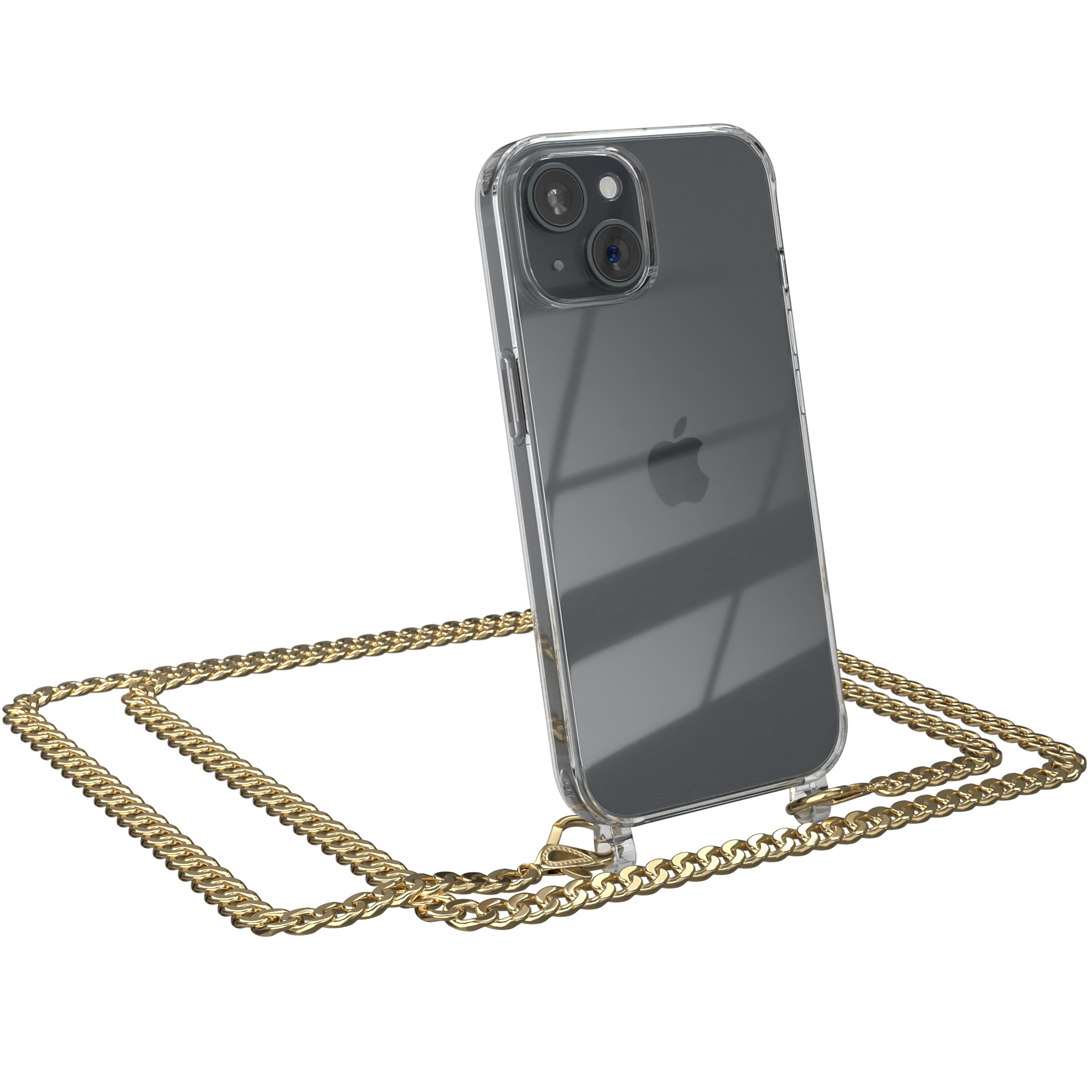 iPhone CASE extra Metall Umhängetasche, Kordel 15, EAZY + Gold Apple, Handykette Schwarz,