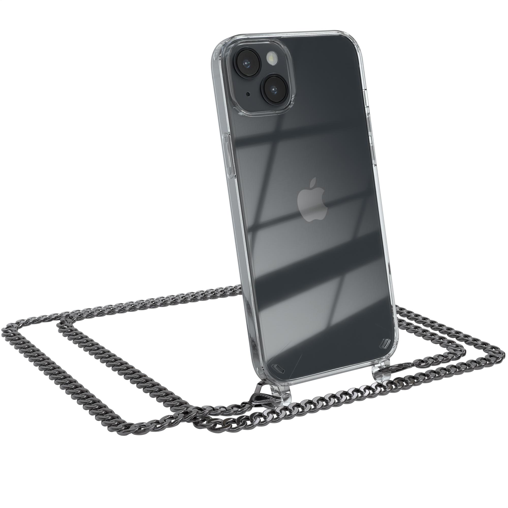 Apple, iPhone Plus, 14 CASE extra EAZY Kordel Handykette Grau Schwarz, + Umhängetasche, Metall Anthrazit