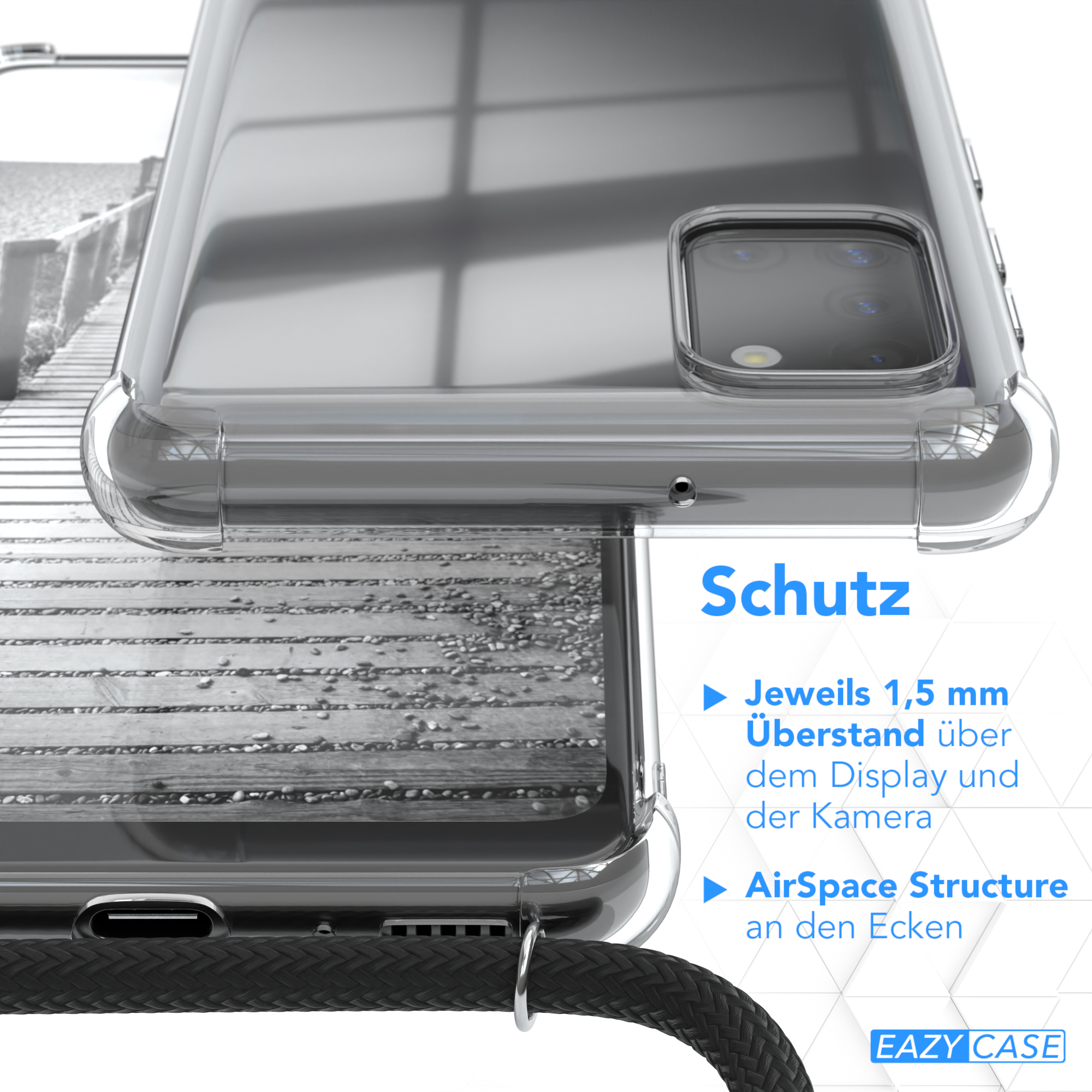 EAZY CASE Handykette Metall Galaxy Samsung, Umhängetasche, Silber + Schwarz, extra A31, Kordel