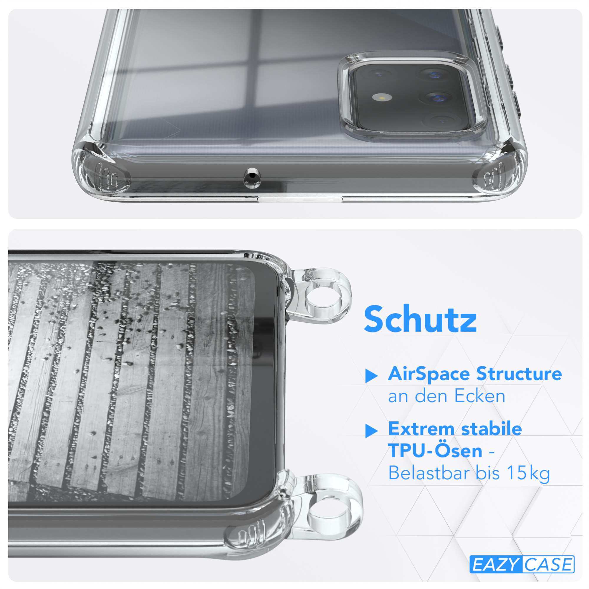 extra EAZY CASE Kordel Metall Rose Handykette + Galaxy Samsung, Schwarz, A71, Umhängetasche,