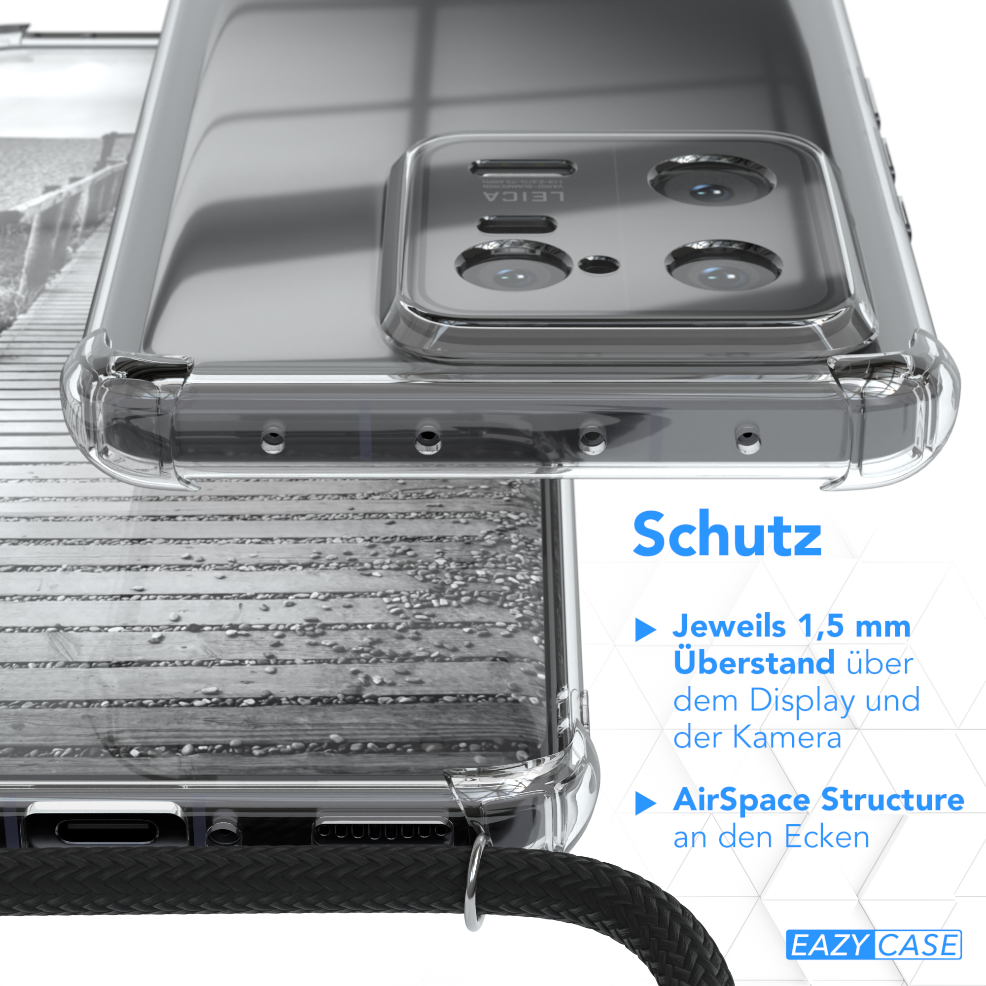EAZY CASE Handykette Metall Grau Kordel Umhängetasche, Xiaomi, Schwarz, extra Anthrazit Pro, 13 